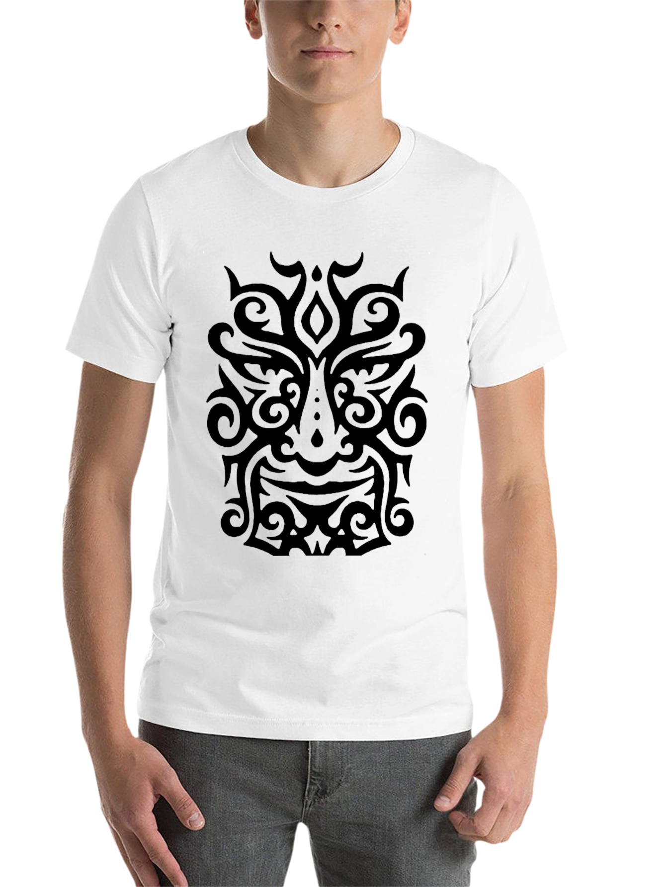 Black Tribal Mask Graphic Black T-Shirt view 14