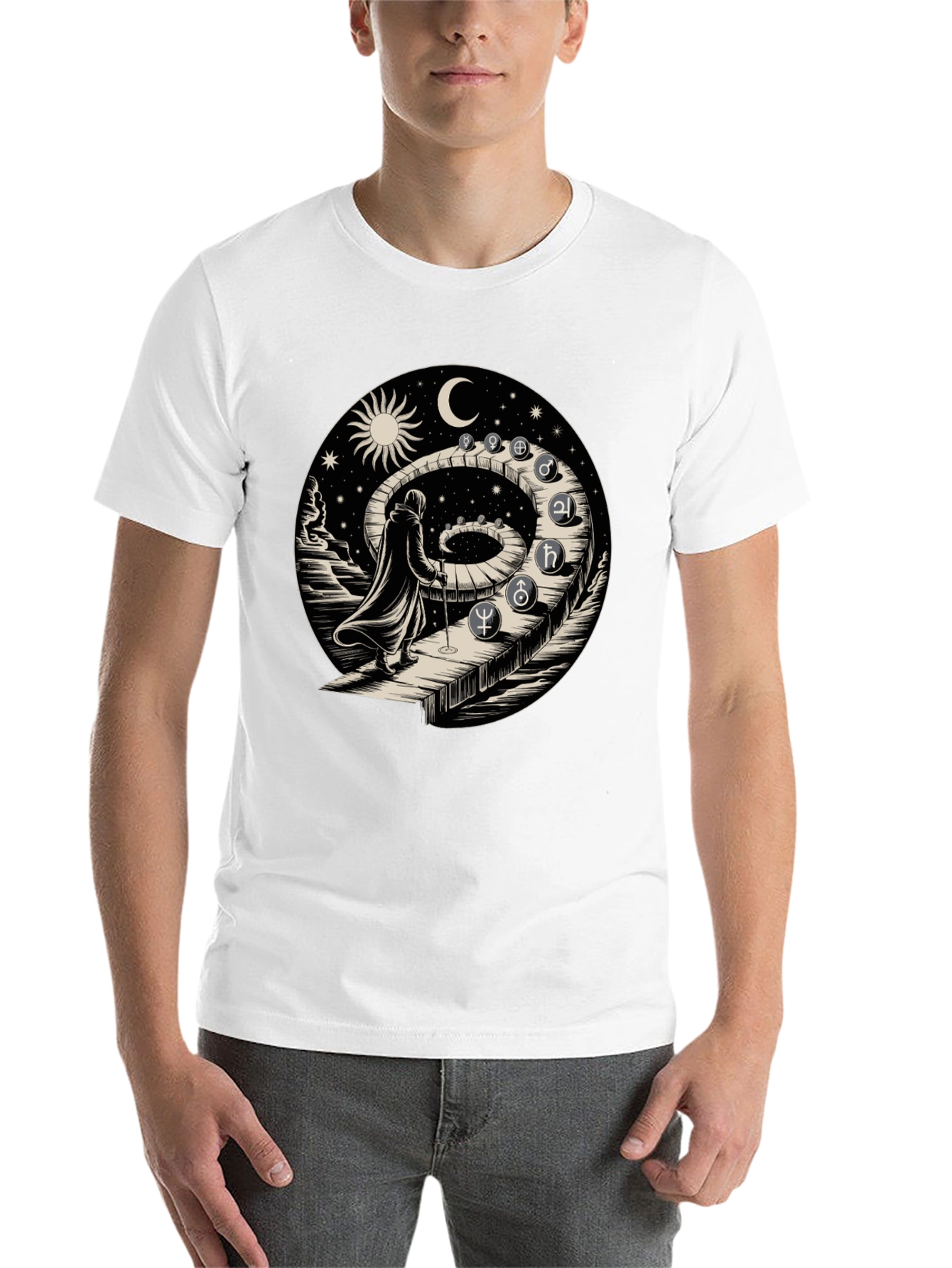Black Astrological Path T-Shirt - Spiritual Journey Design view 14