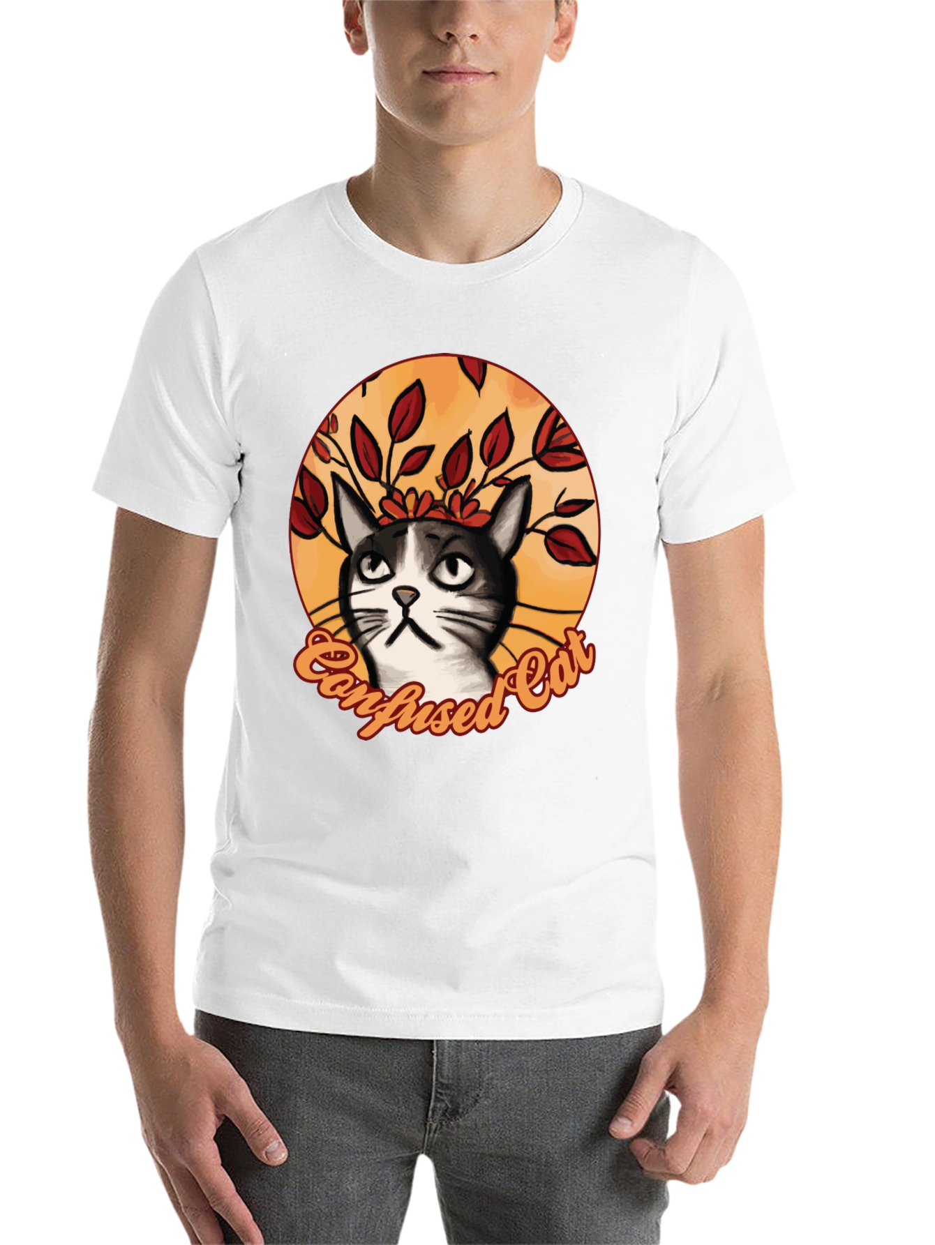Black Confused Cat Graphic T-Shirt - Funny Cat Lover Tee view 14