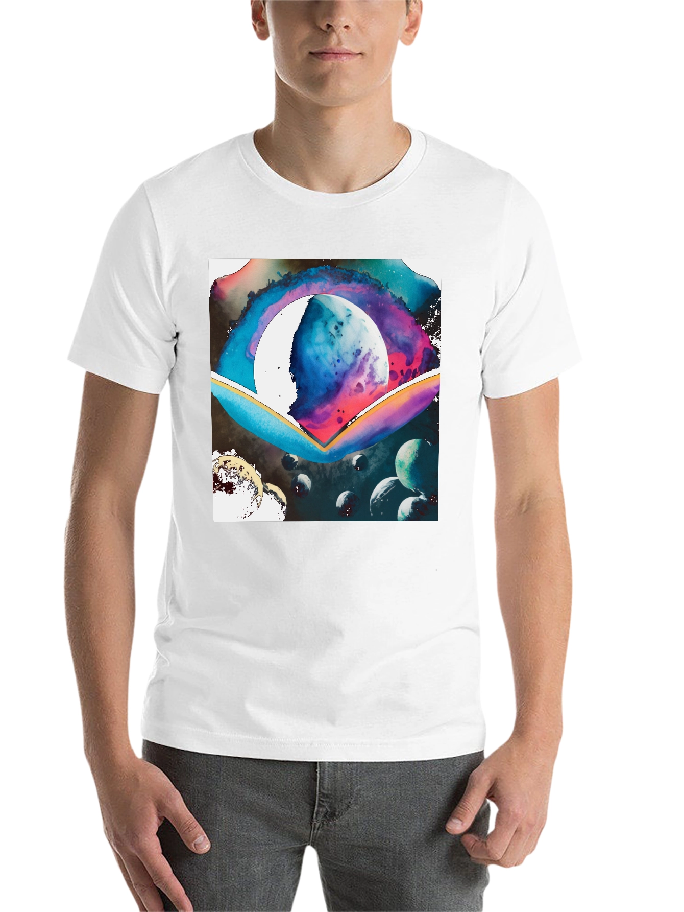 Black Galaxy Watercolor Graphic Tee - Black Cotton Blend view 14