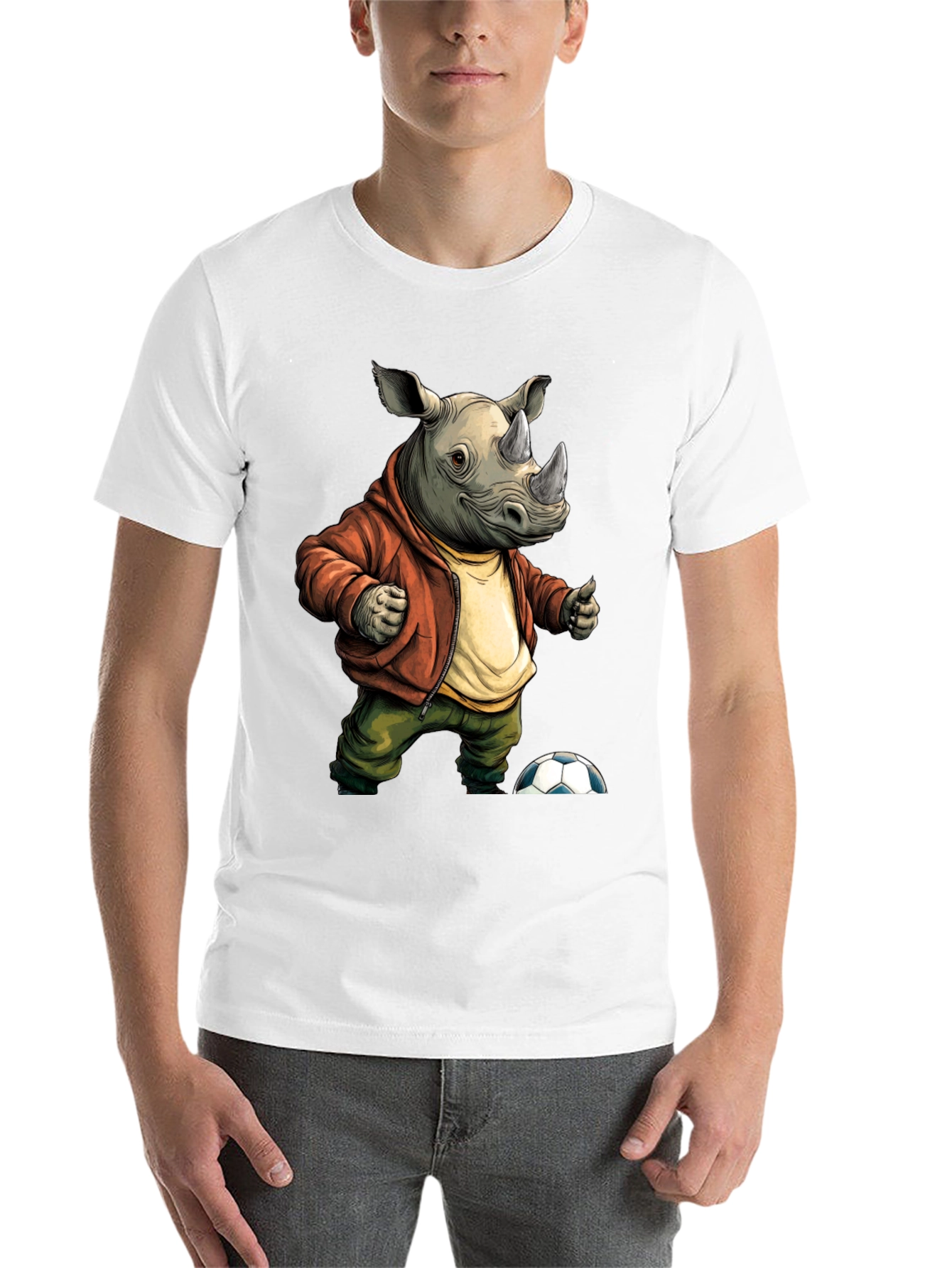 Black Rhino Soccer T-Shirt: Unique Cartoon Graphic Tee view 14