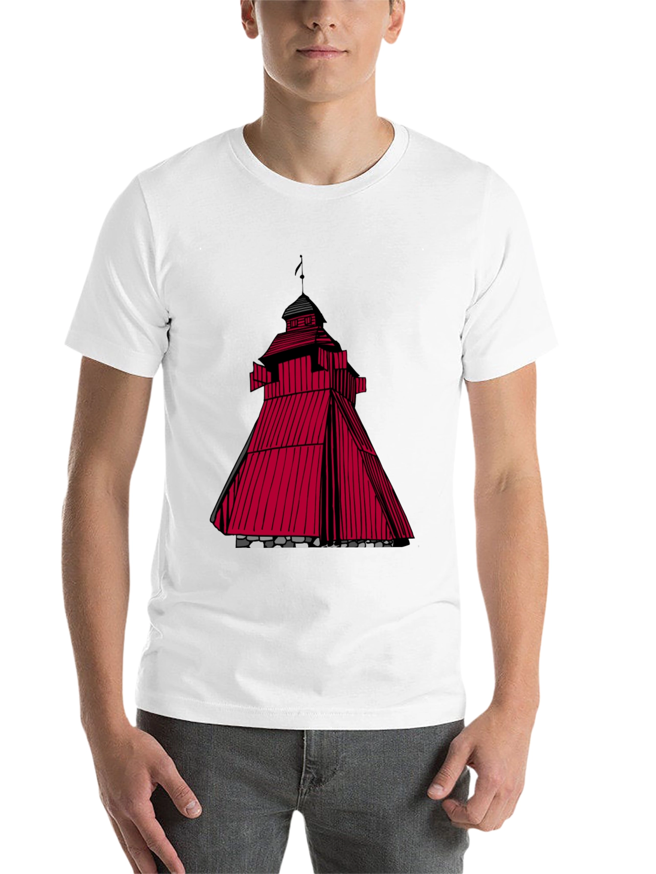 Black Red Tower Graphic T-Shirt - Unique Design view 14