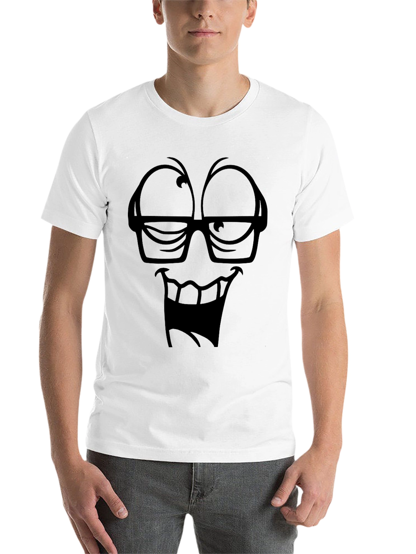 Black Funny Face Black T-Shirt, Cartoon Graphic Tee view 14