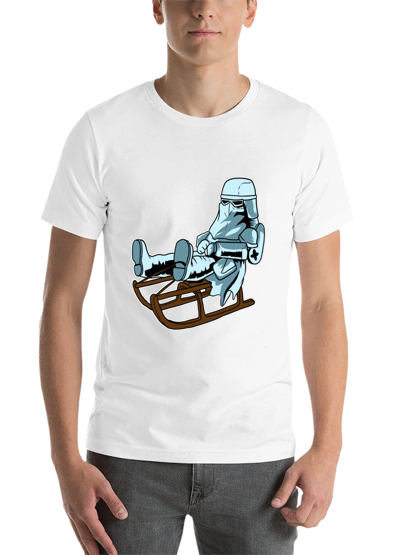 Black Cool Stormtrooper Sledding Graphic Tee view 14