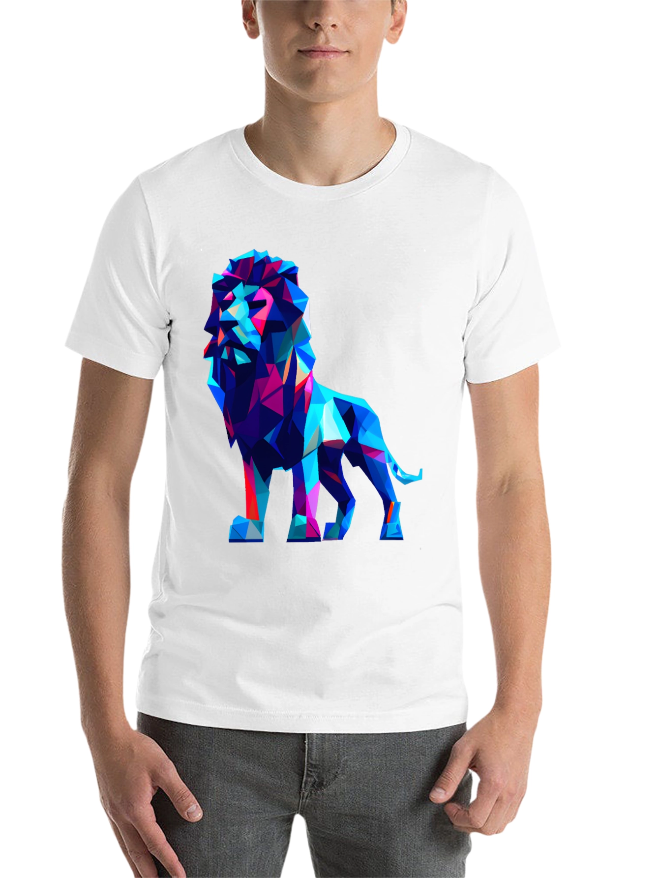 Black Geometric Lion Graphic Tee - Modern Art Shirt view 14