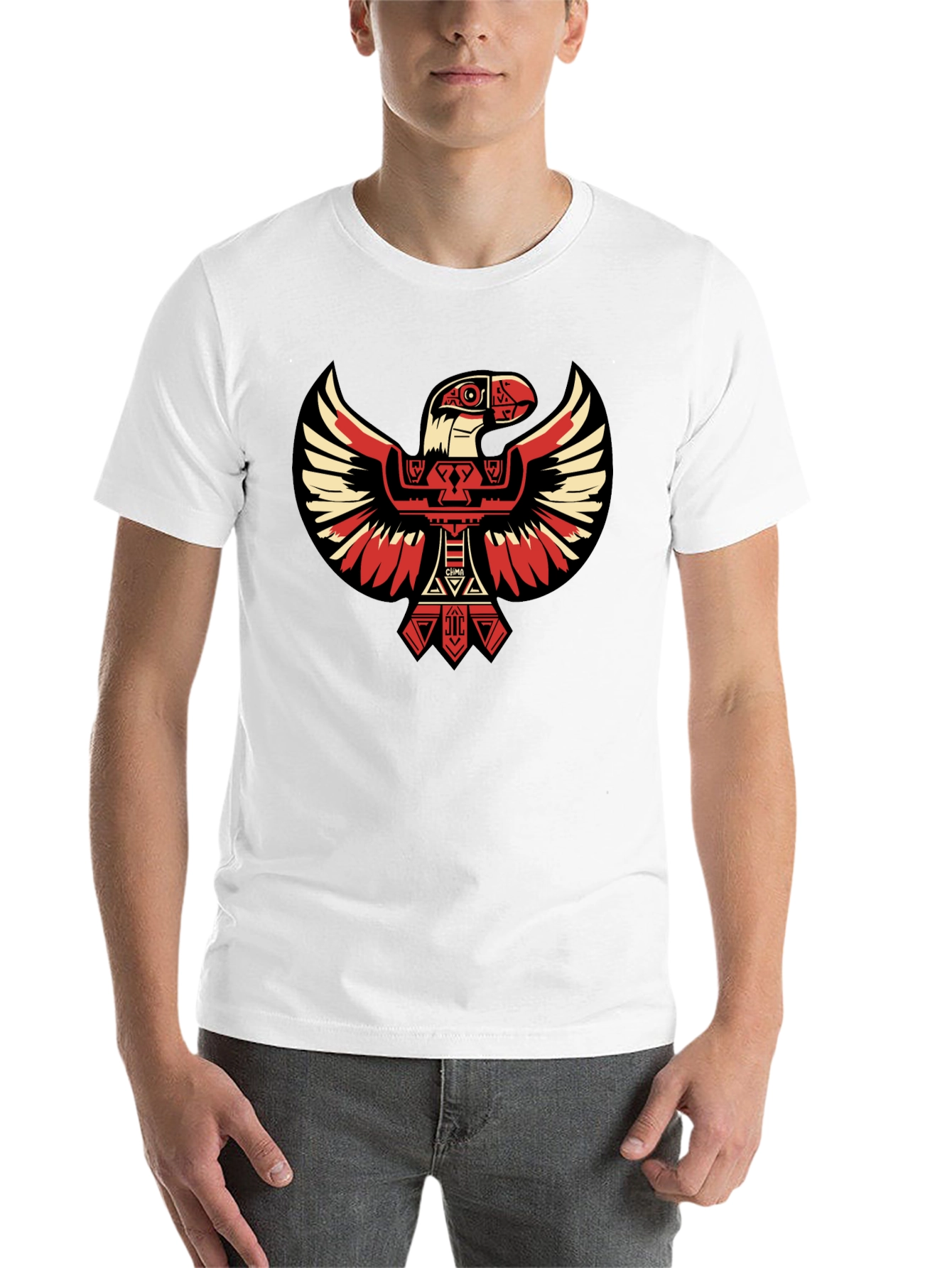 Black Aztec Eagle Graphic Tee - Black Cotton T-Shirt view 14