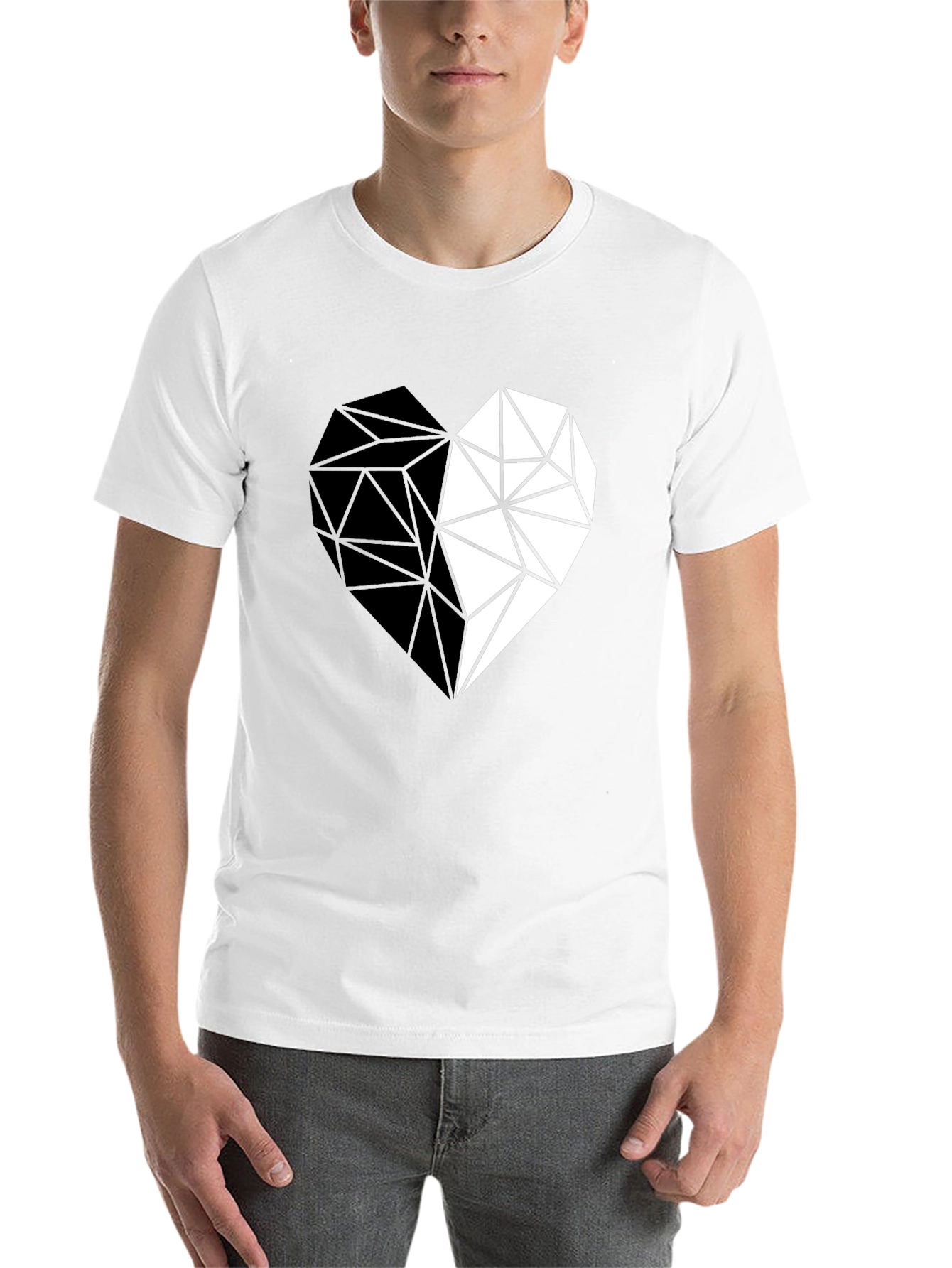 Black Geometric Heart Print Black Casual Tee view 14