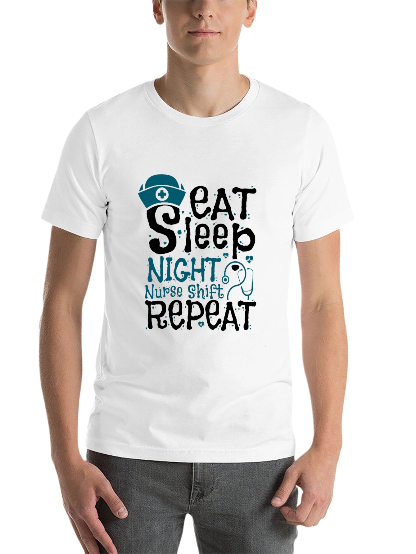Black Nurse Night Shift T-Shirt - Eat Sleep Repeat view 14