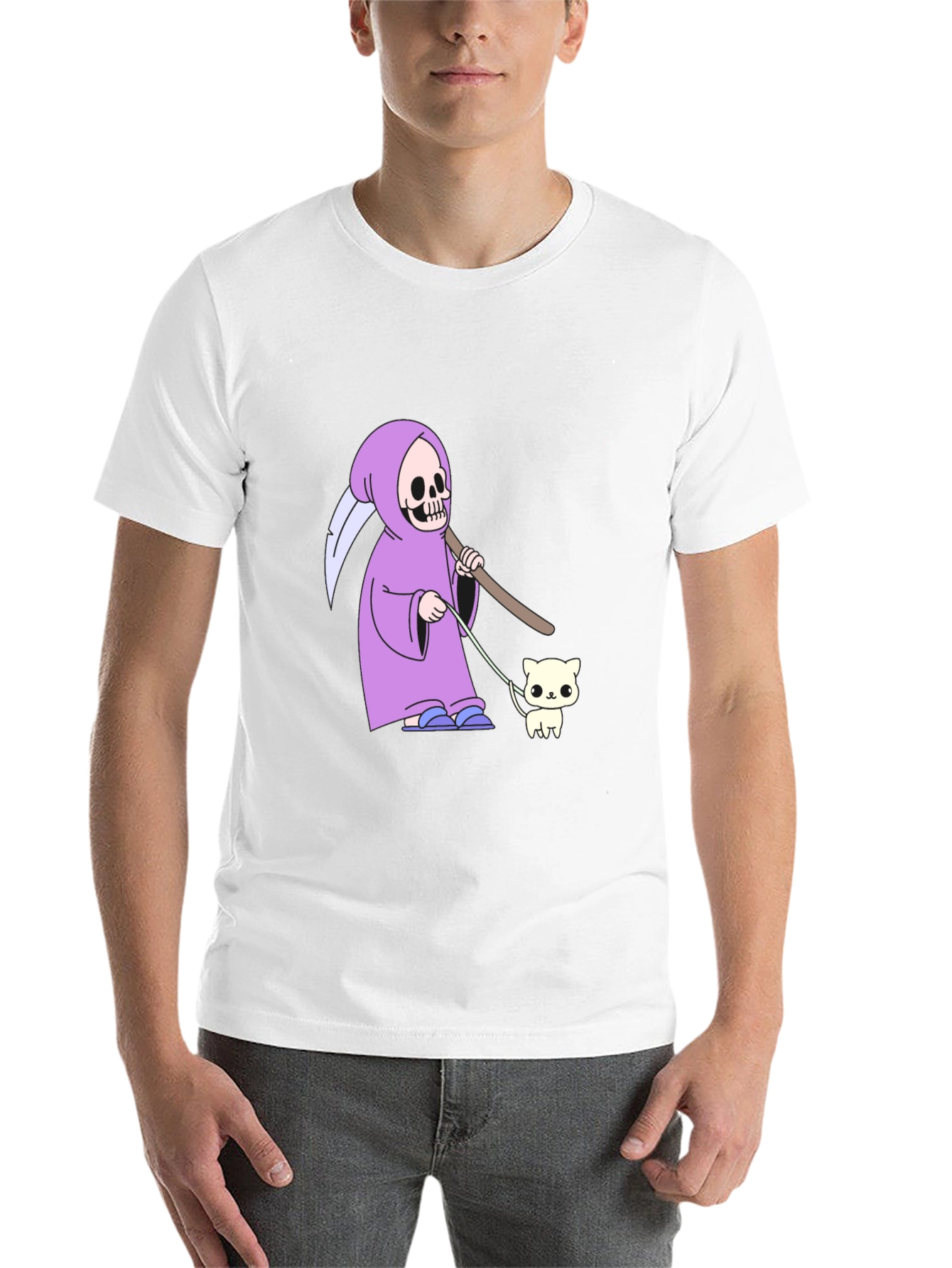 Black Grim Reaper Cat Walk T-Shirt - Funny Graphic Tee view 14