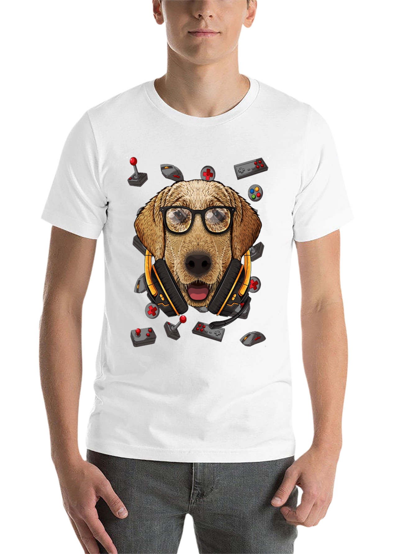 Gamer Dog T-Shirt - Golden Retriever Geek Tee - 14