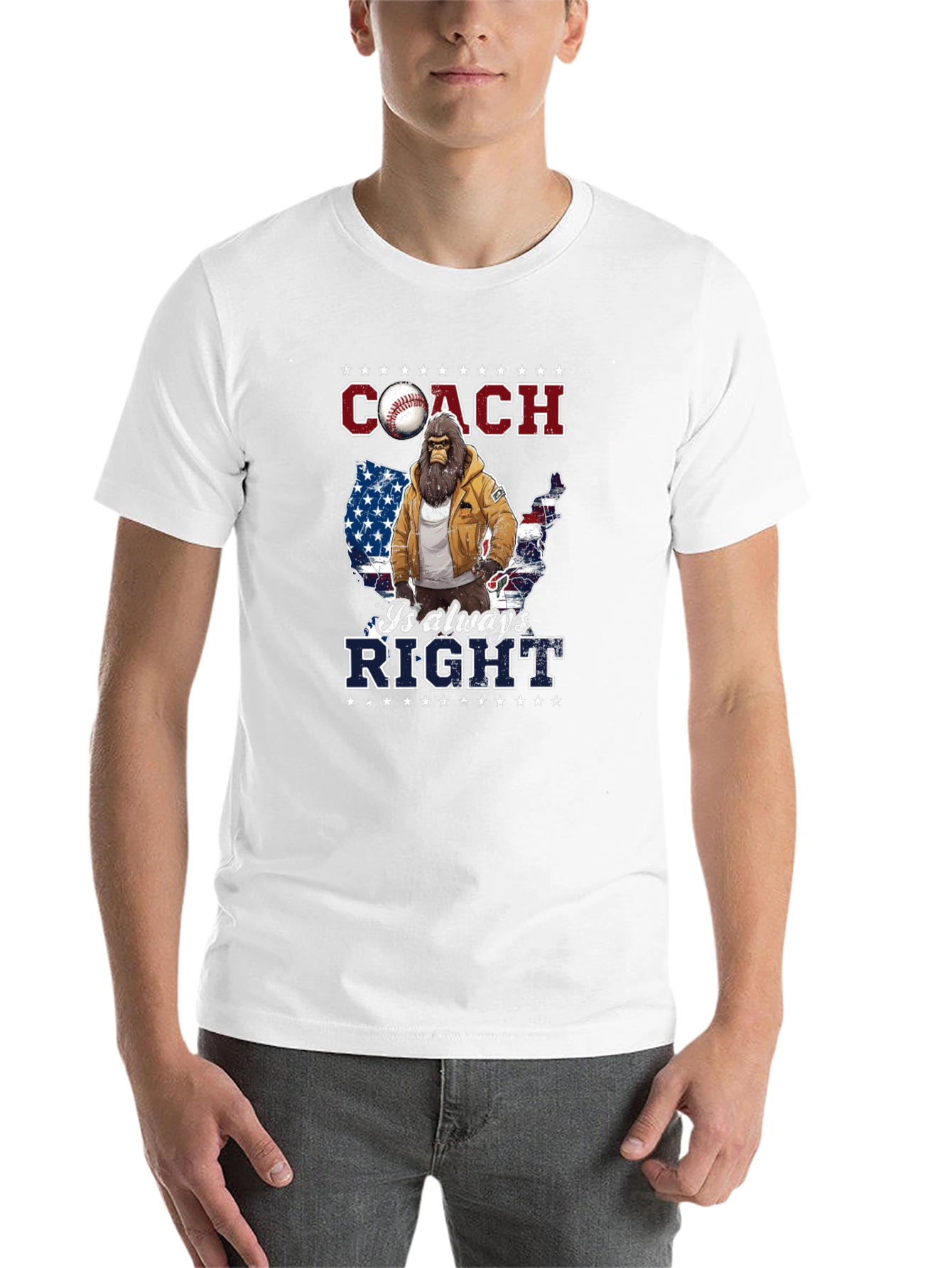 Black Coach is Always Right Bigfoot USA Flag T-Shirt view 14