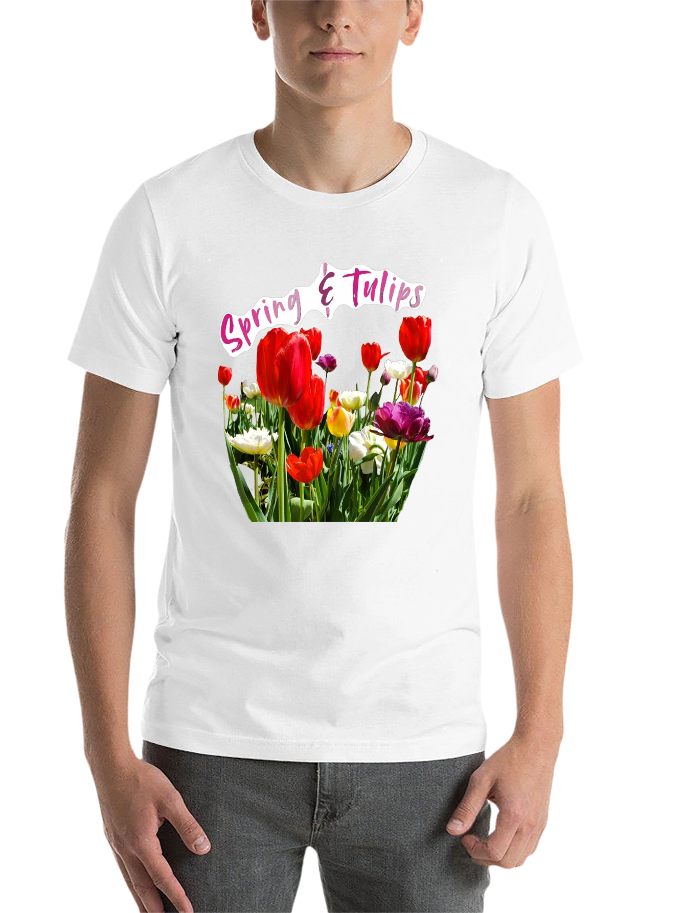 Black Spring & Tulips Black T-Shirt view 14