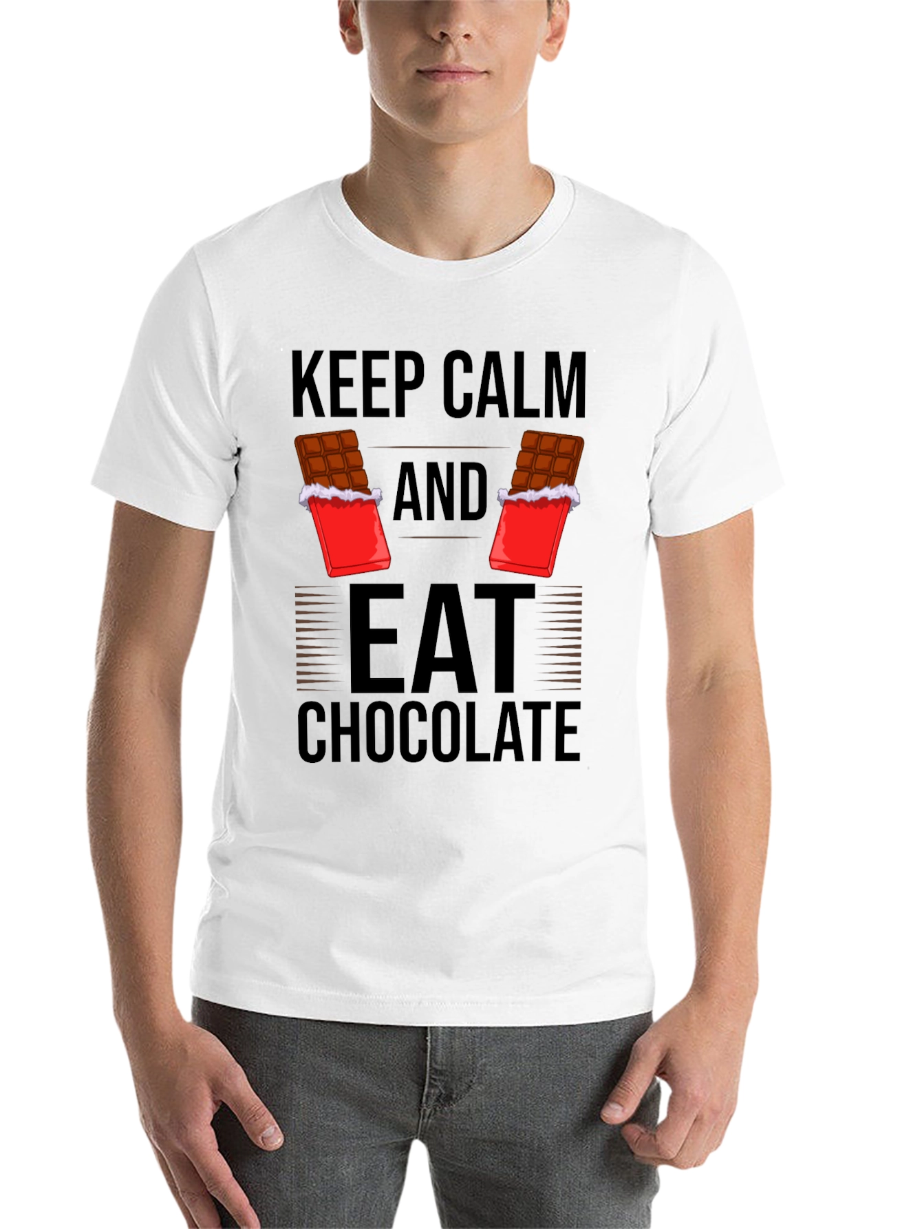 Black Keep Calm Eat Chocolate Graphic Tee view 14