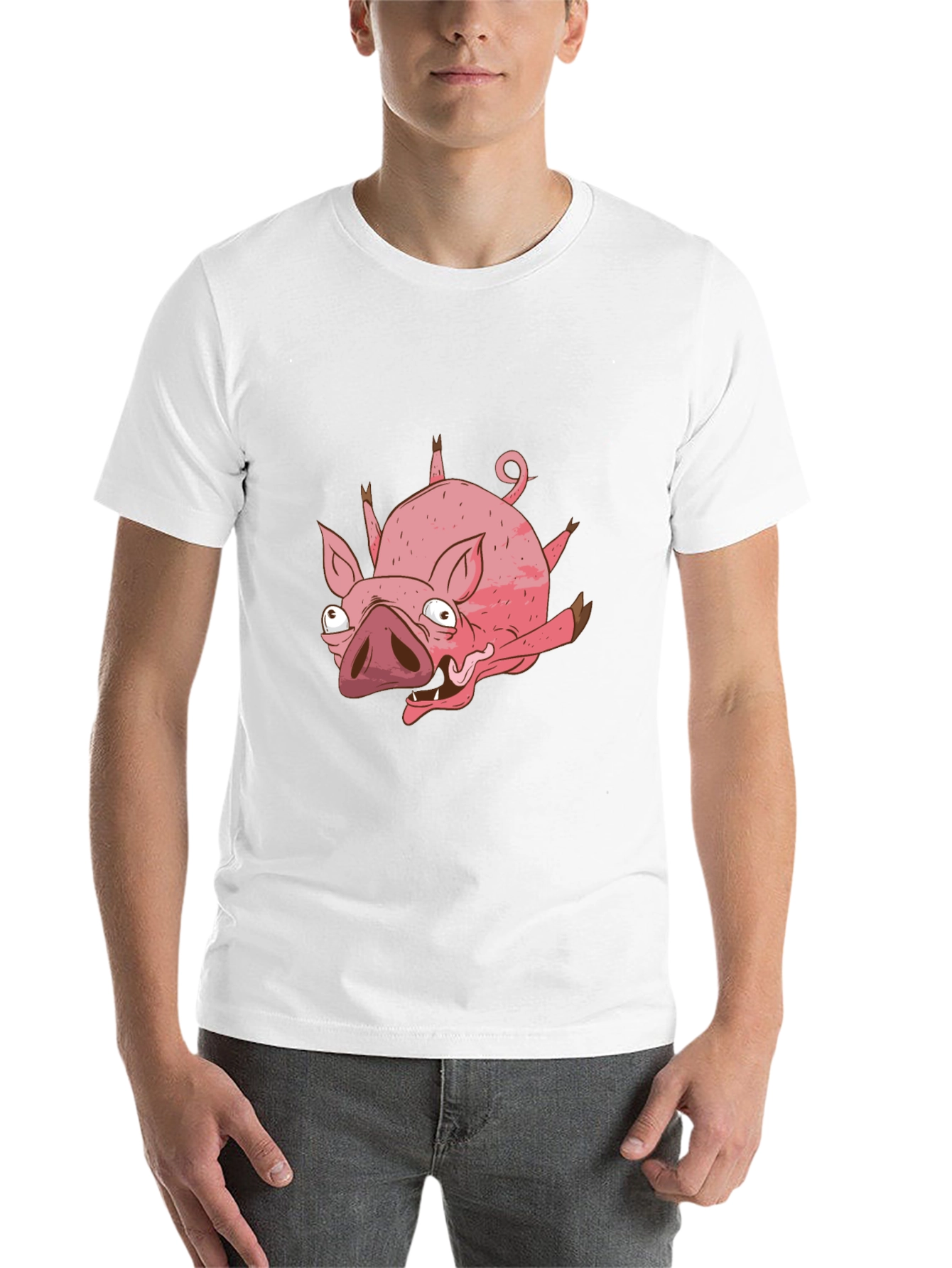 Black Funny Cartoon Pig Black T-Shirt view 14