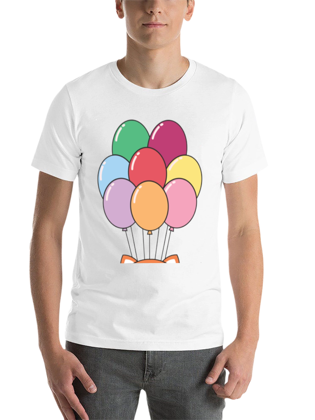 Black Balloon Fox Graphic Tee - Fun Novelty Shirt view 14