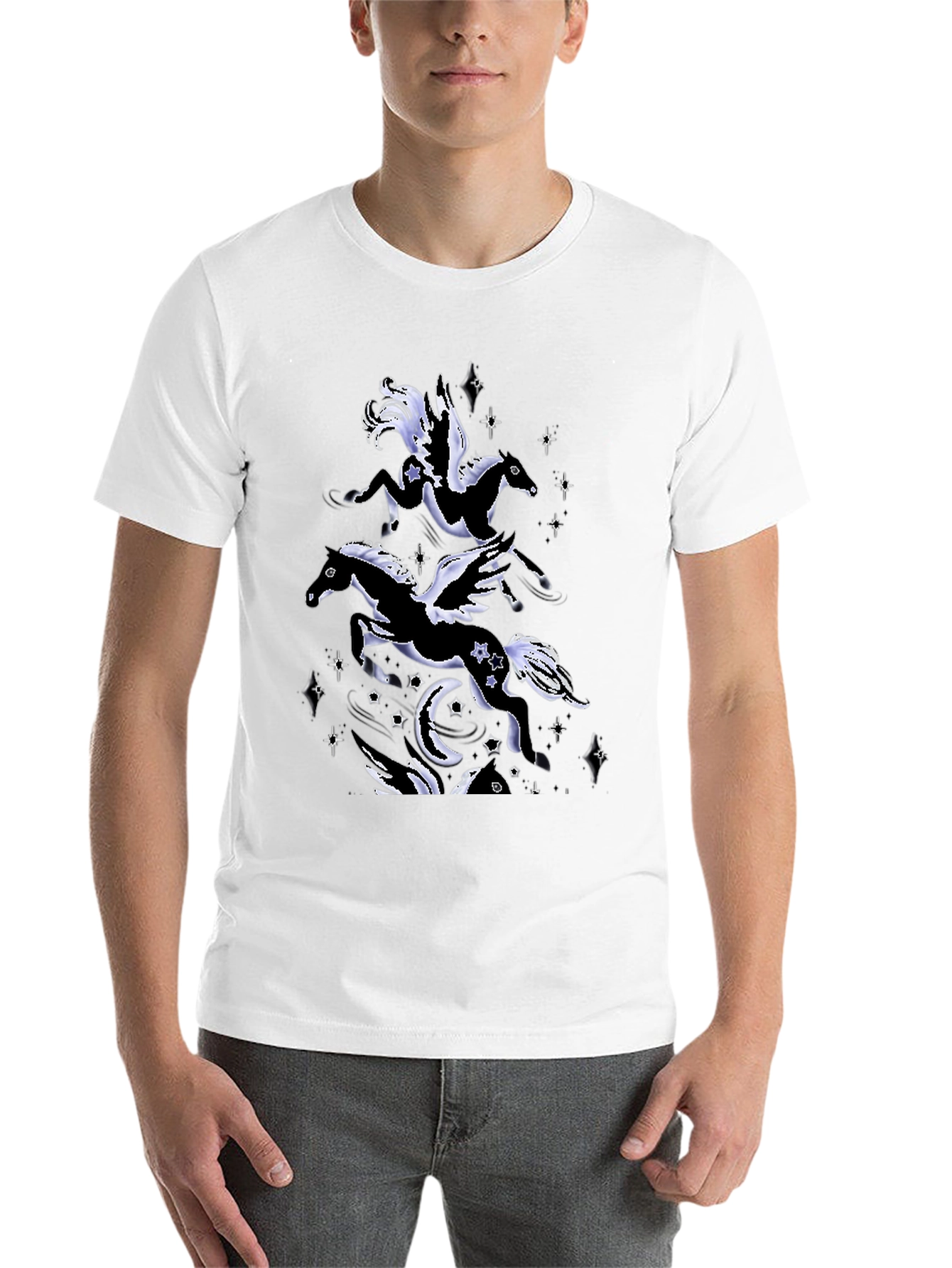Black Celestial Pegasus Graphic T-Shirt - Men's Black Tee view 14