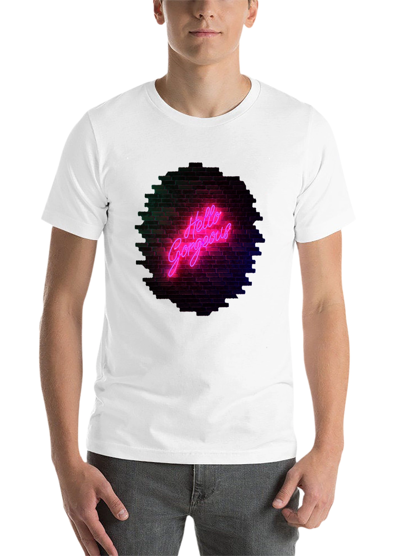 Black Hello Gorgeous Graphic Tee - Neon Brick Wall Design view 14