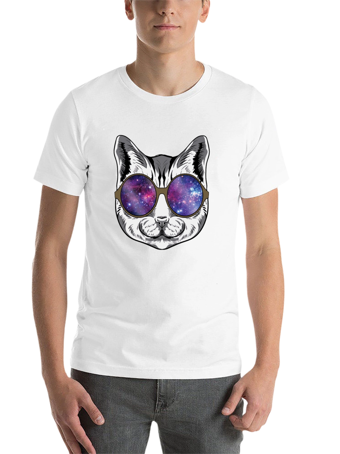 Black Cool Cat Galaxy Sunglasses Black T-Shirt view 14