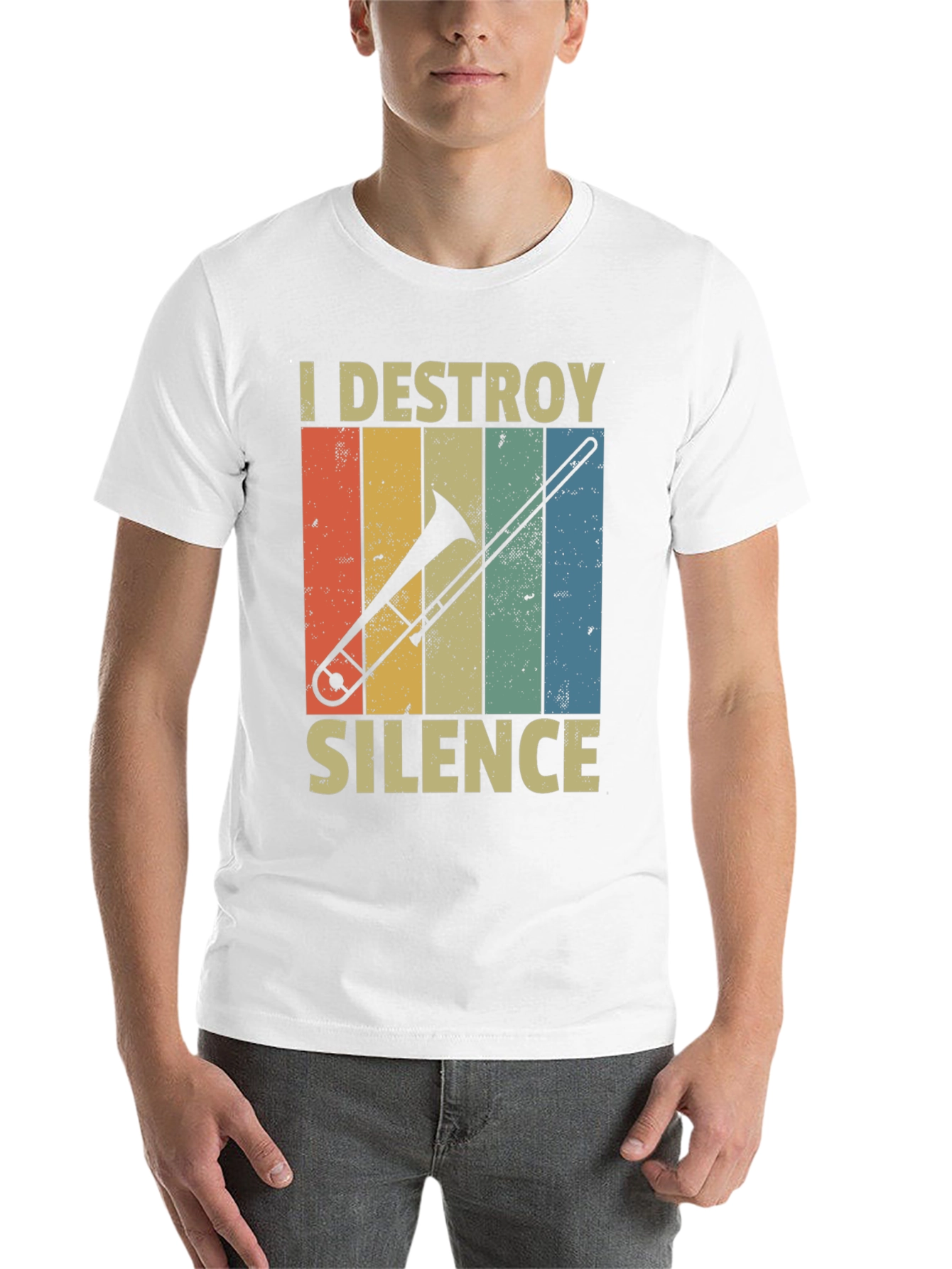 Black I Destroy Silence Trombone Player T-Shirt view 14