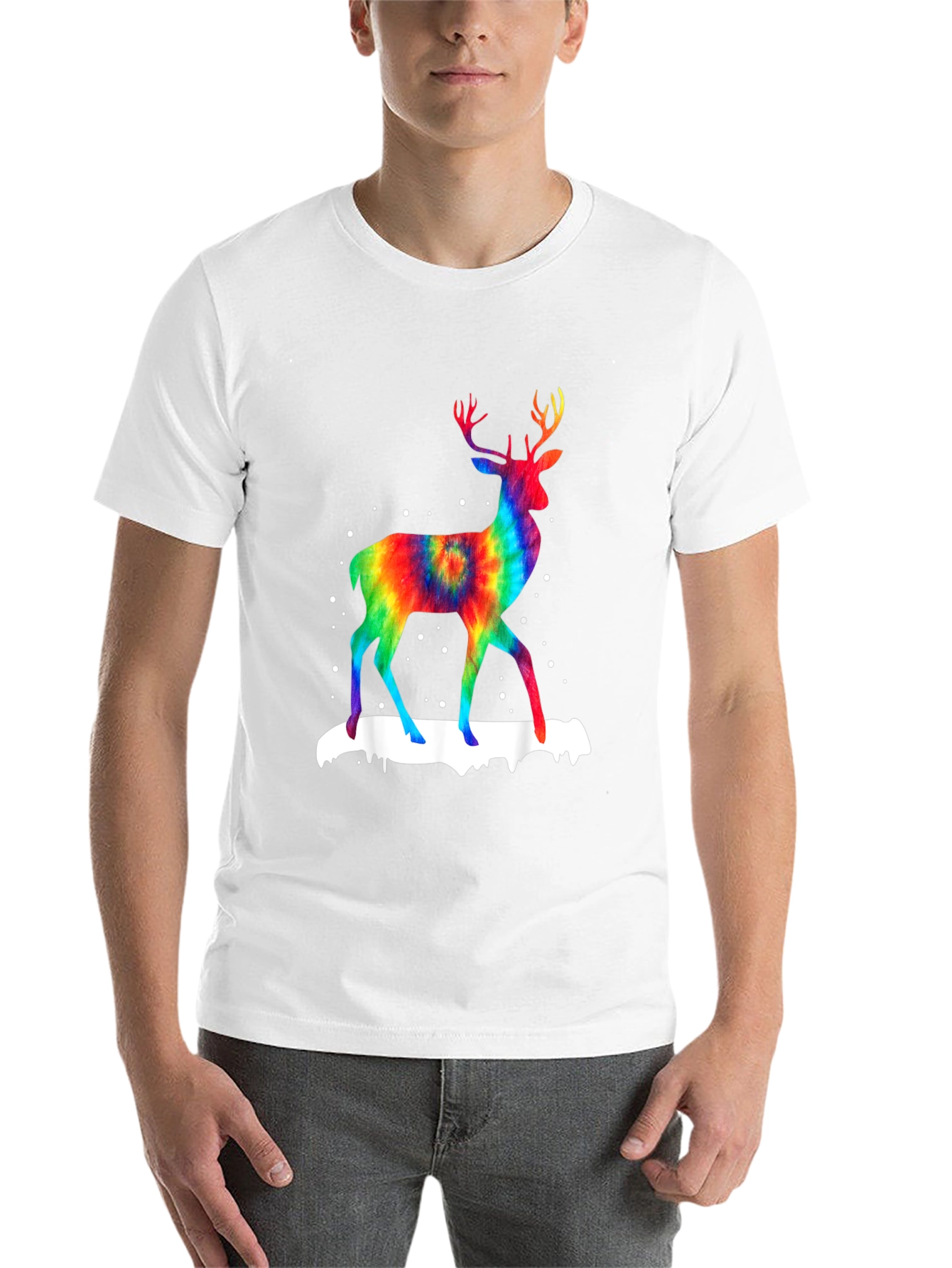 Black Rainbow Tie-Dye Deer Graphic T-Shirt view 14
