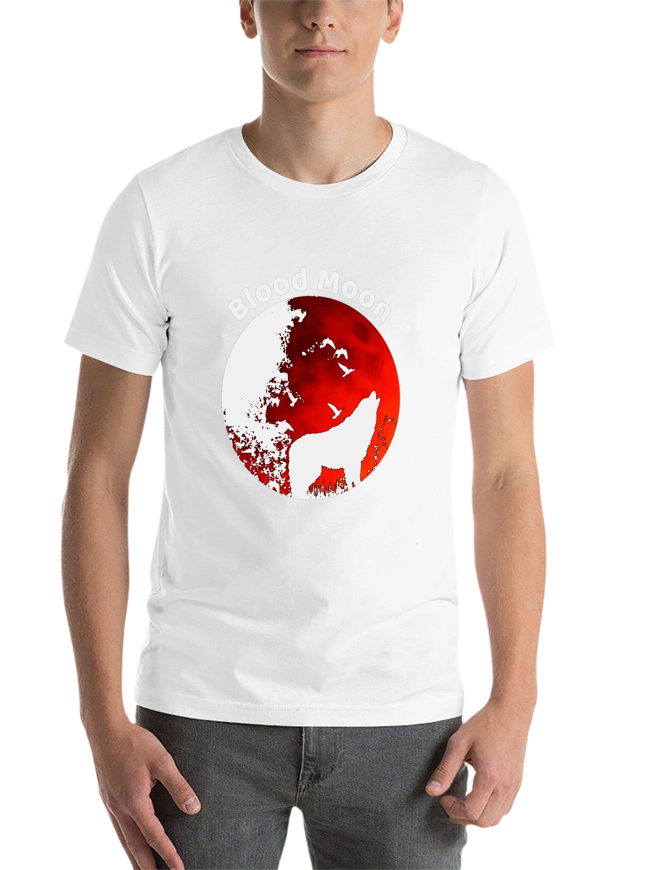 Blood Moon Wolf Graphic T-Shirt - Black - 14