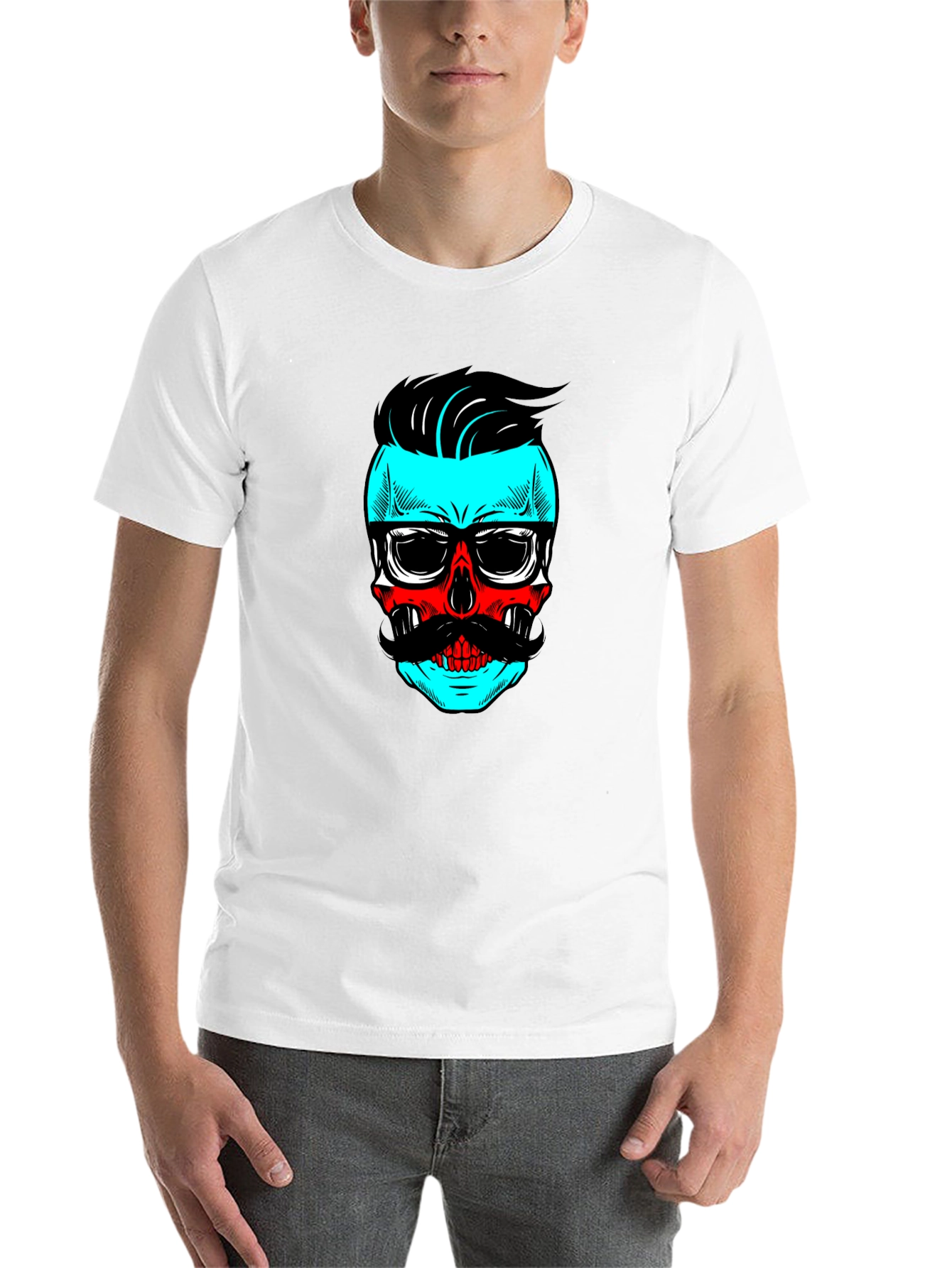 Black Hipster Skull Graphic Tee - Cool Black T-Shirt view 14