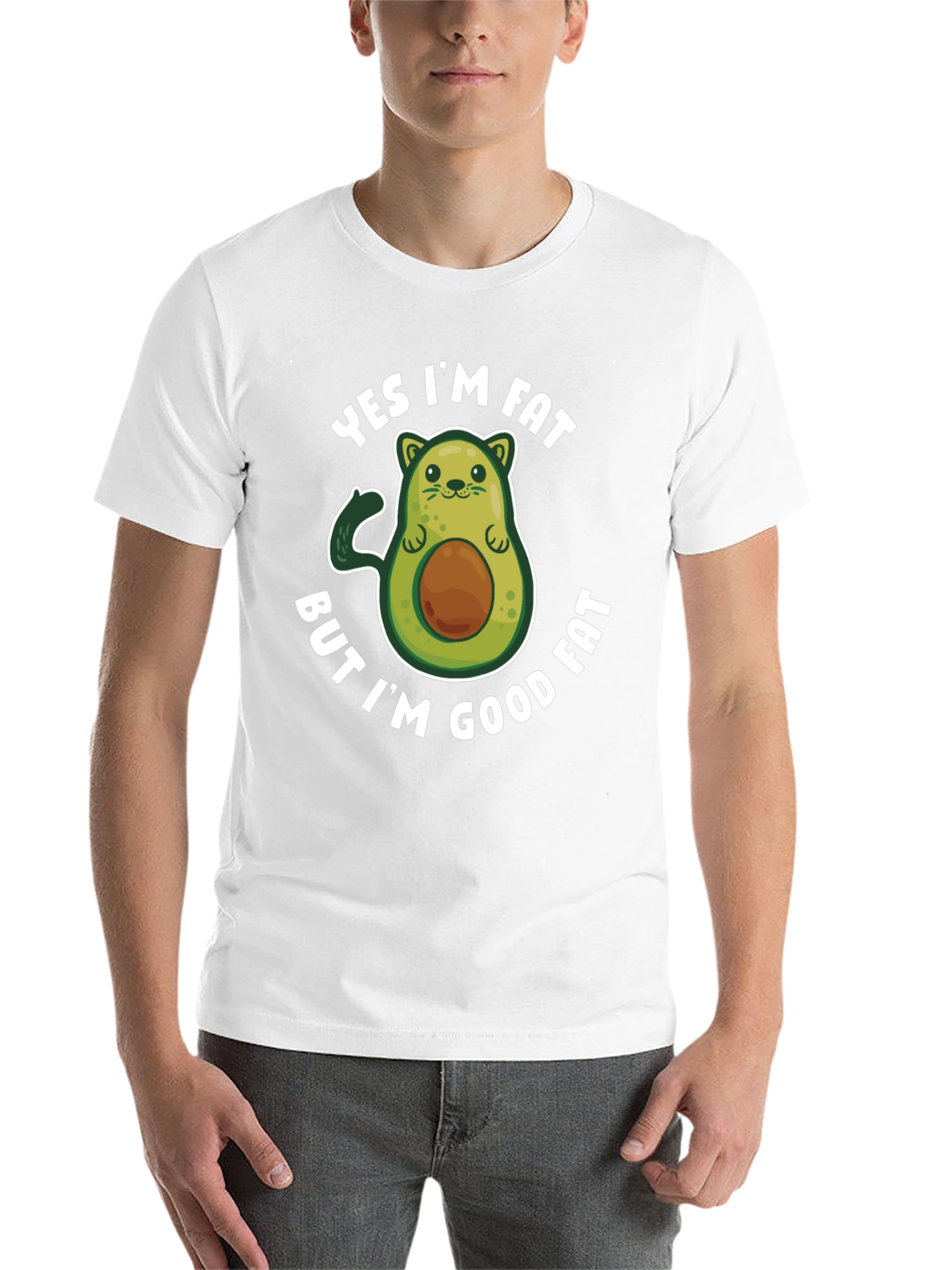 Black Funny Avocado Graphic T-Shirt - Yes I'm Fat But I'm Good Fat view 14