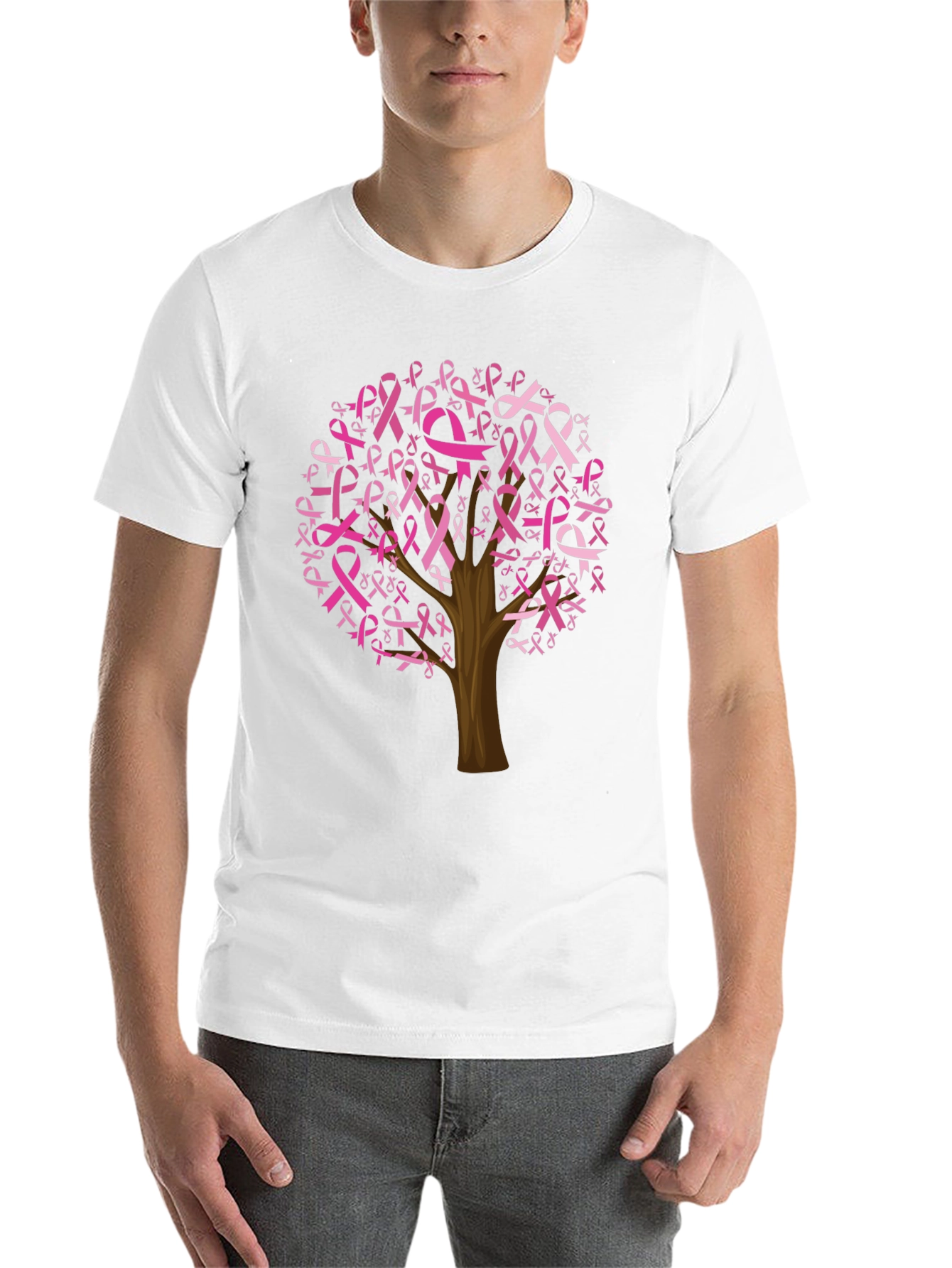 Black Breast Cancer Awareness Ribbon Tree Black Tee view 14