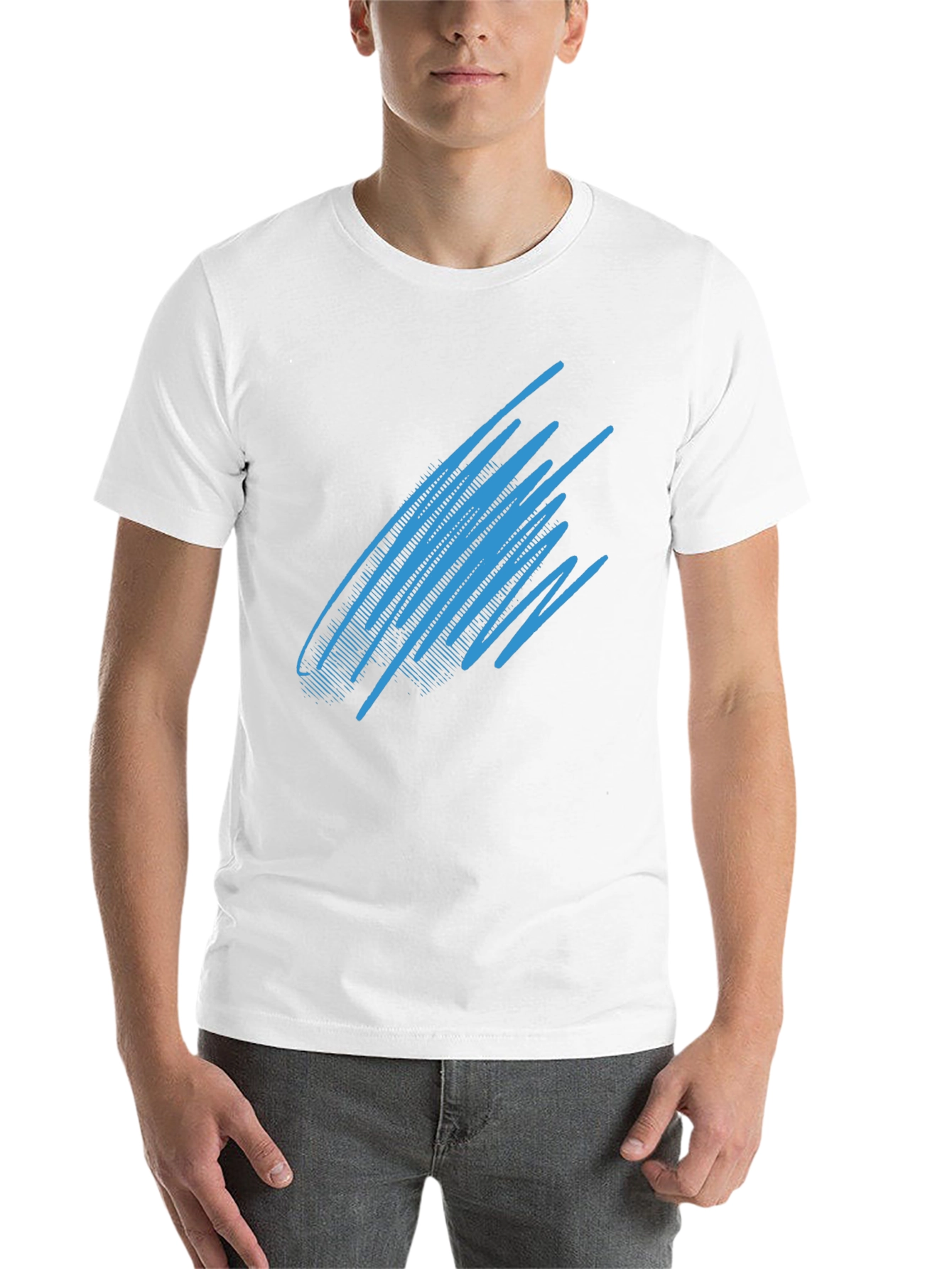 Black Abstract Blue Line Graphic Black T-Shirt view 14