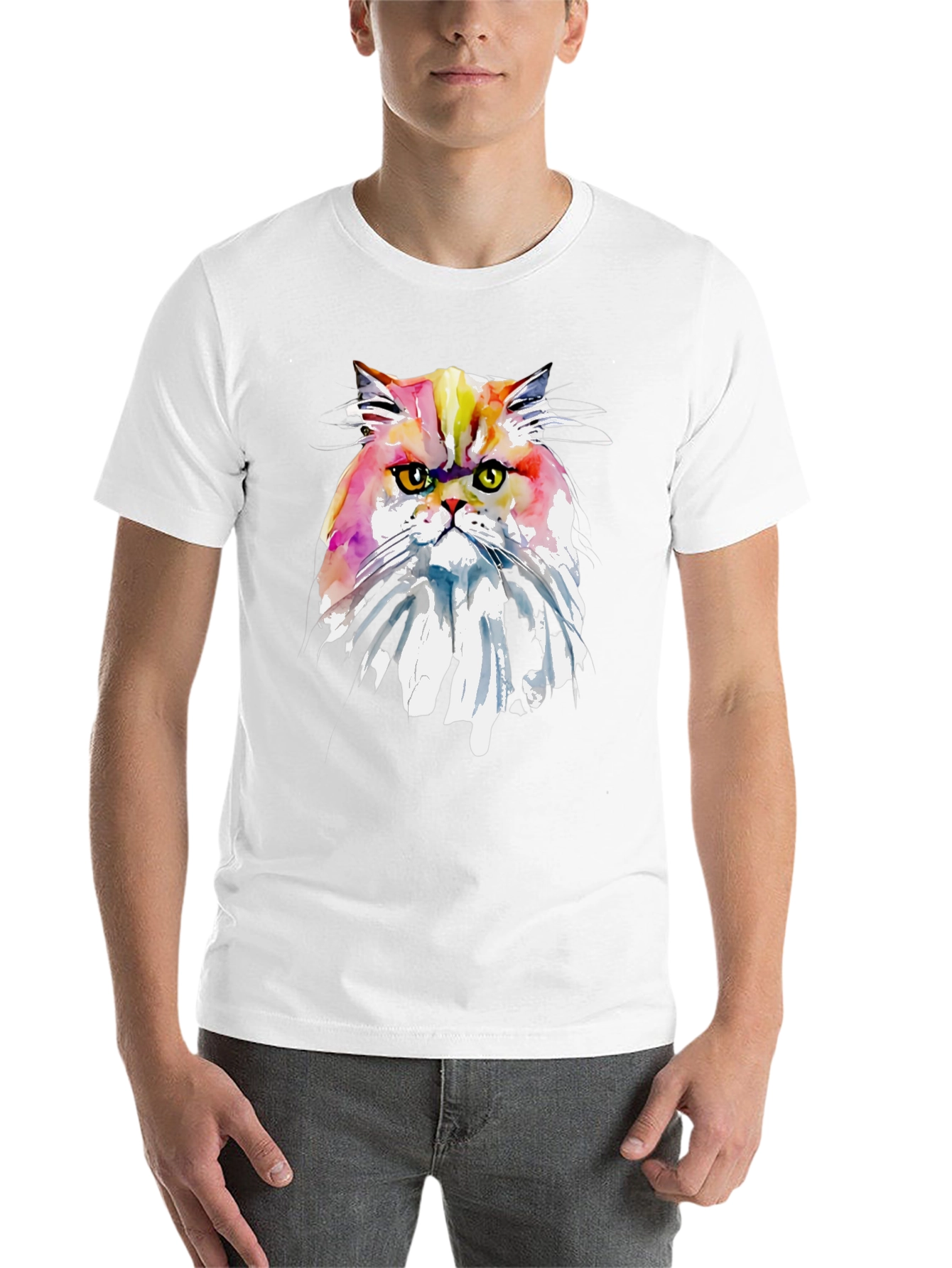 Black Watercolor Cat Graphic Tee - Unique Art T-Shirt view 14