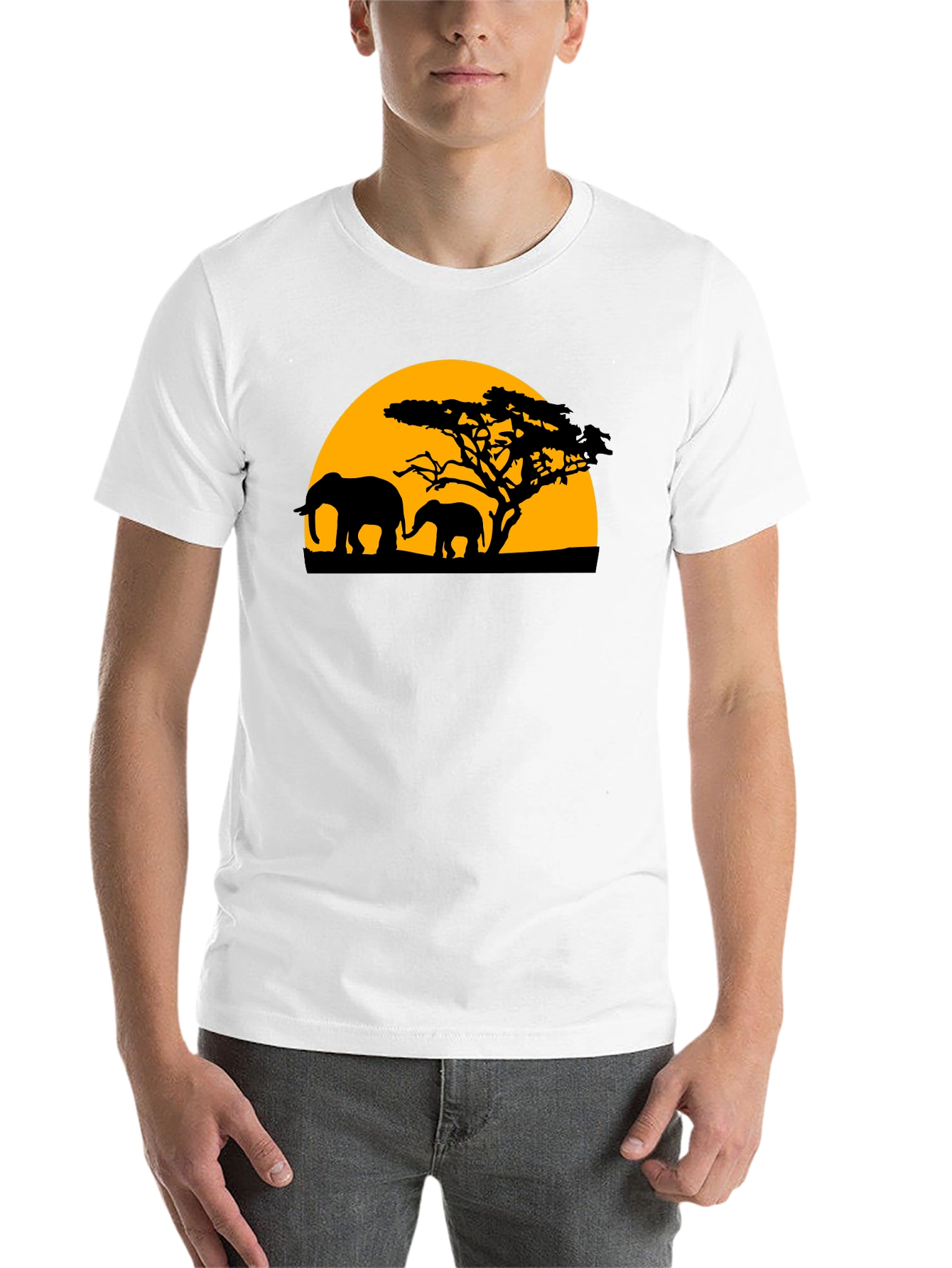 Black Elephant Sunset Graphic Tee - Black Cotton T-Shirt view 14