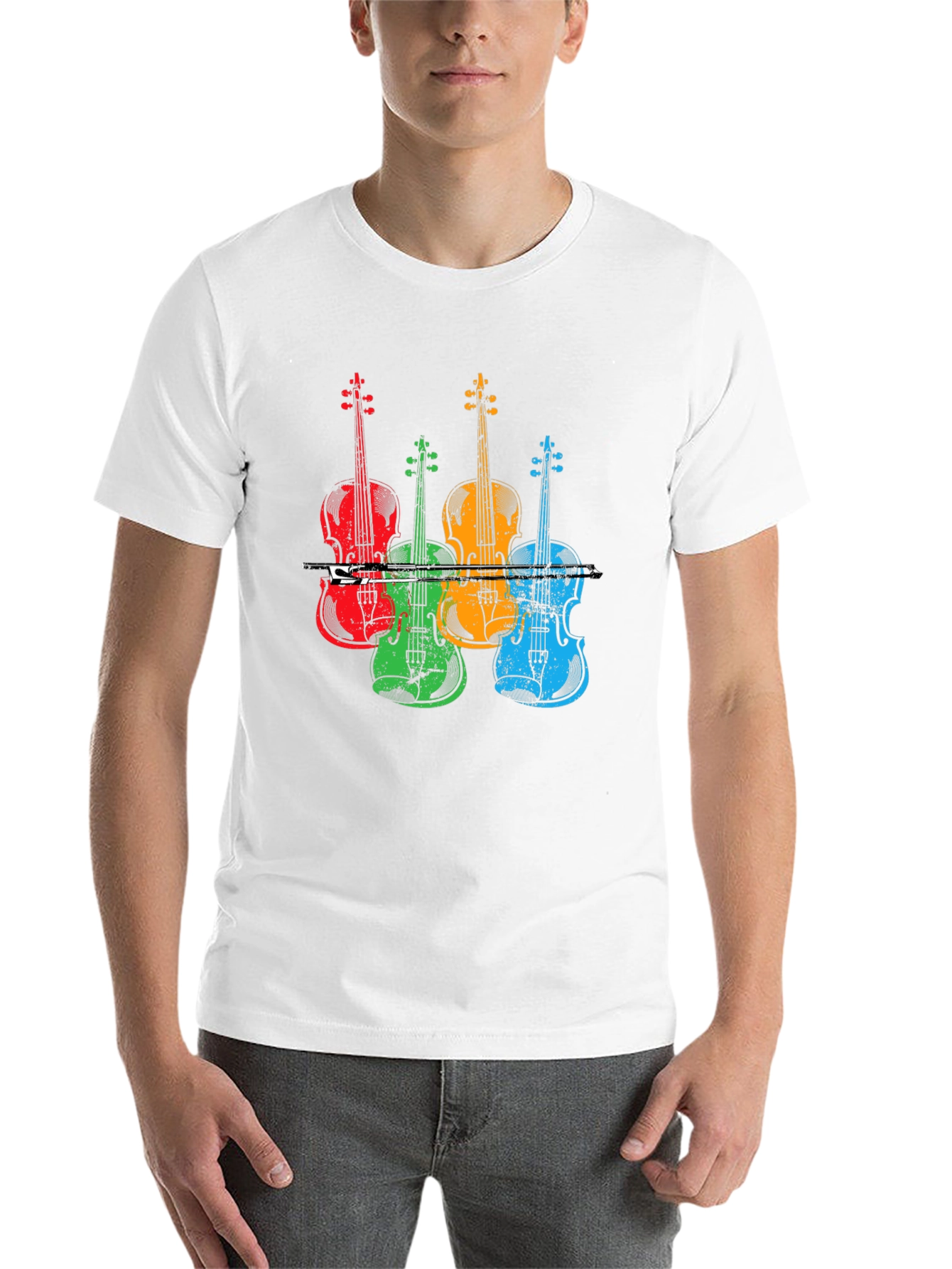 Black Colorful Violin Music T-Shirt view 14