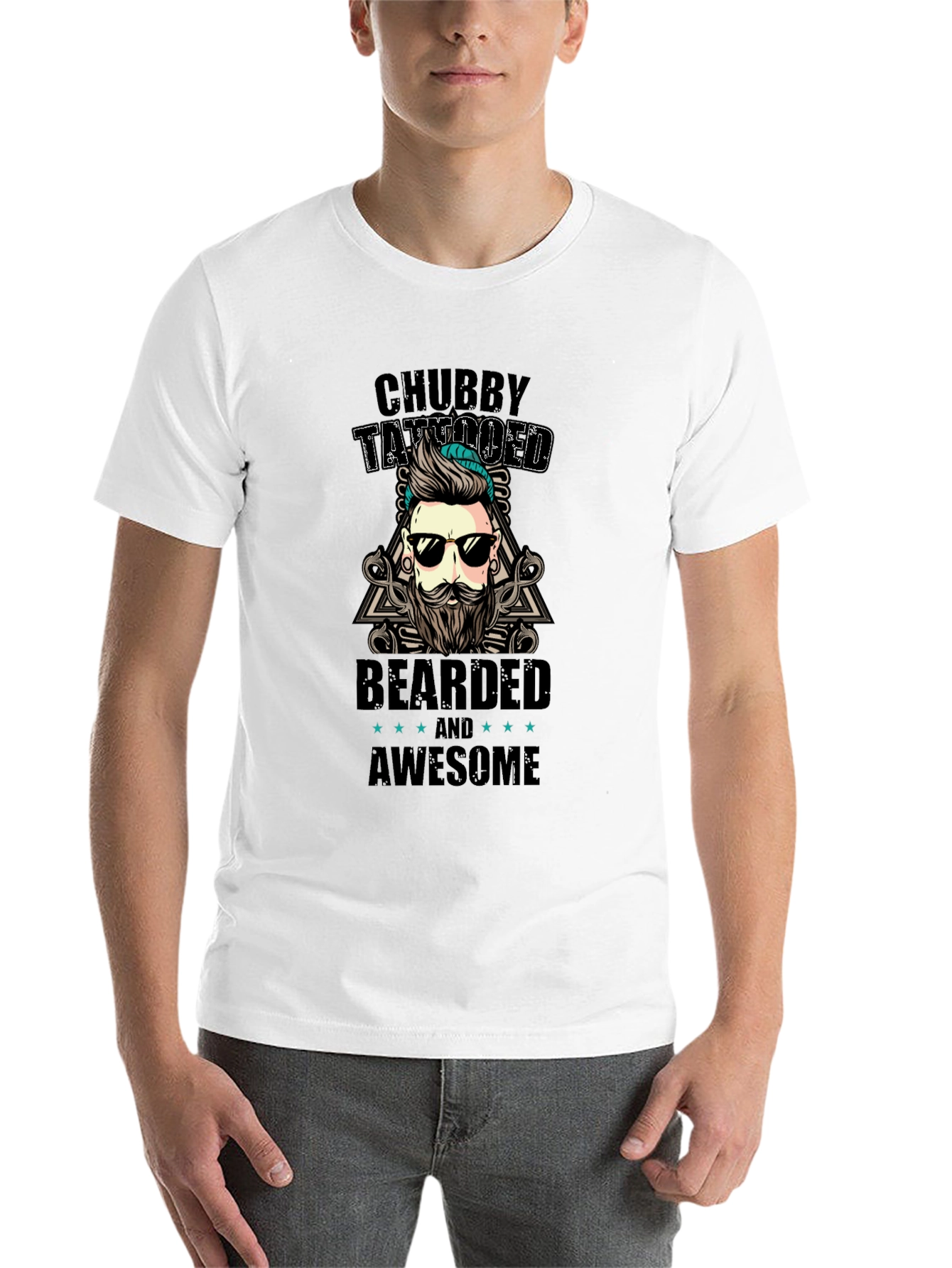 Black Chubby Tattooed Bearded Awesome Black T-Shirt view 14