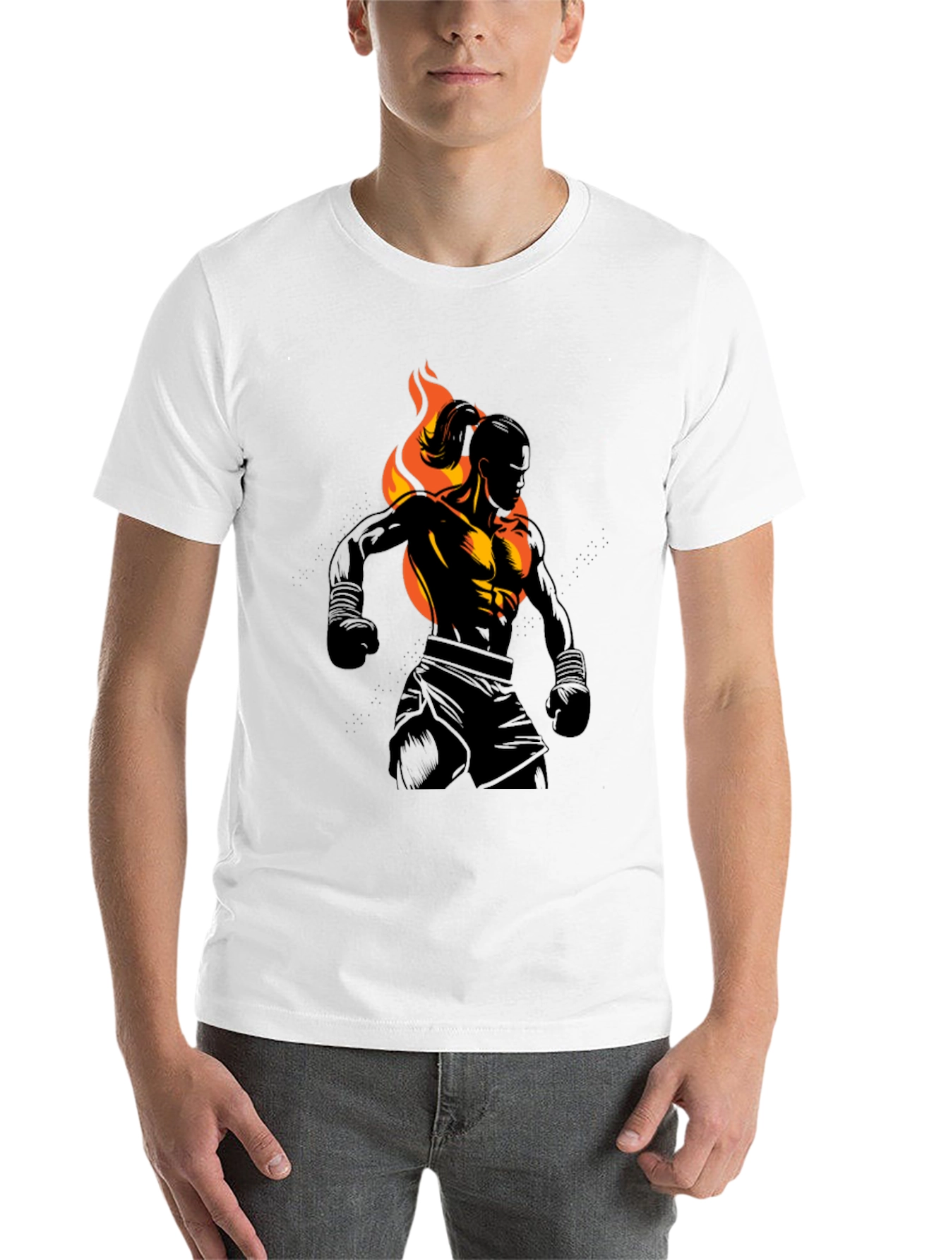 Black Flaming Fighter Graphic Tee view 14