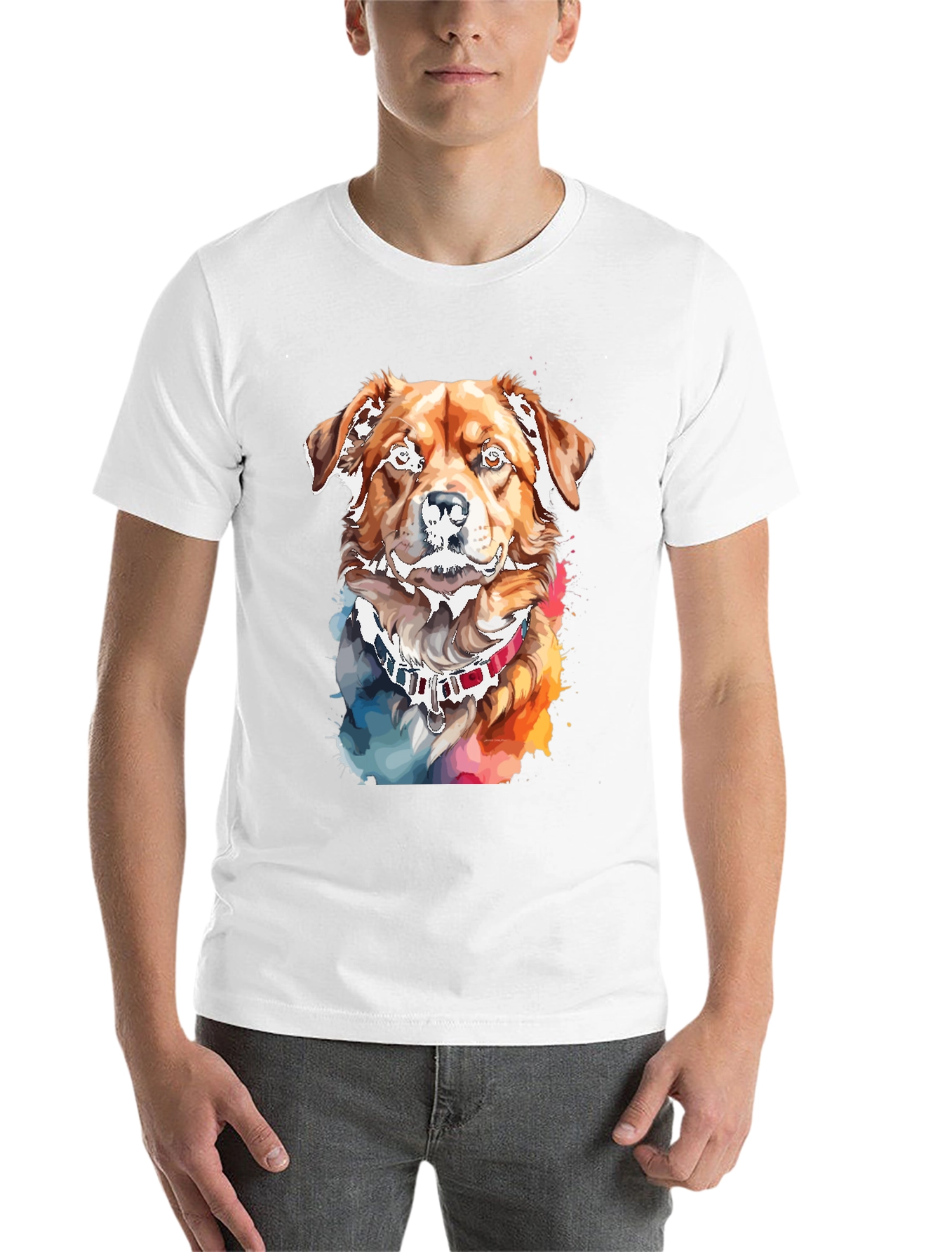 Black Watercolor Dog Print Black T-Shirt view 14