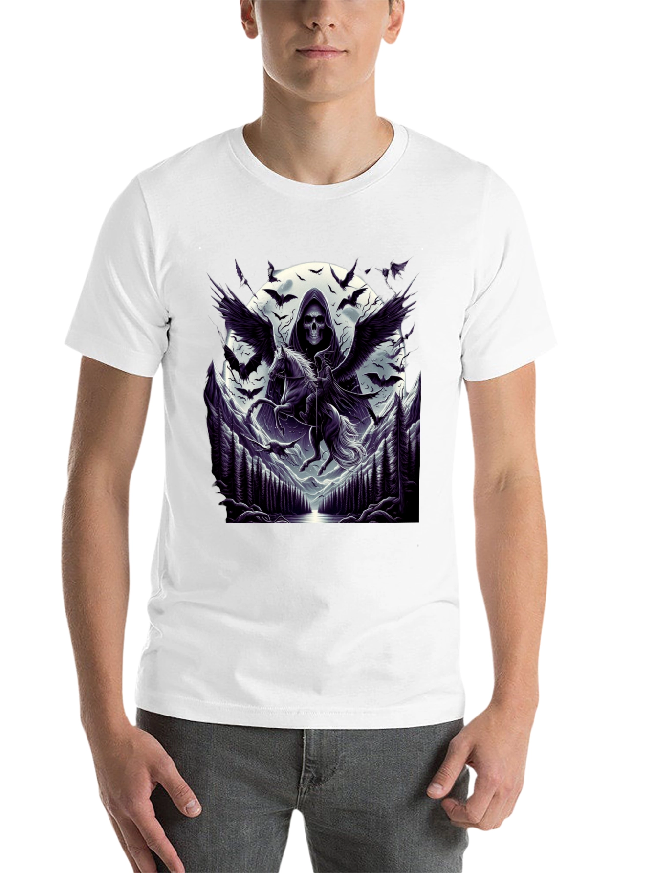 Black Grim Reaper Pegasus T-Shirt - Dark Fantasy Tee view 14