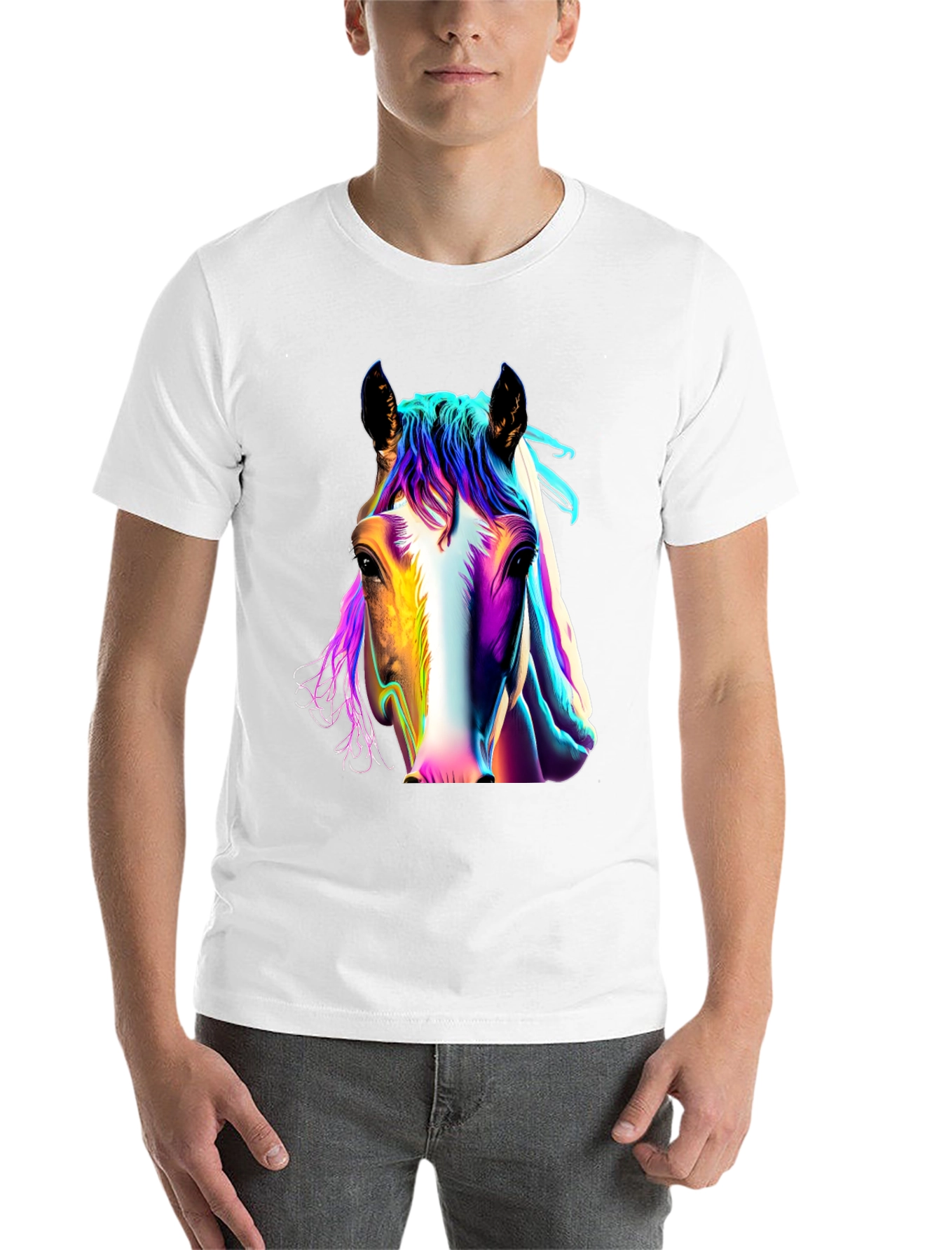 Colorful Horse Graphic Black T-Shirt - 14
