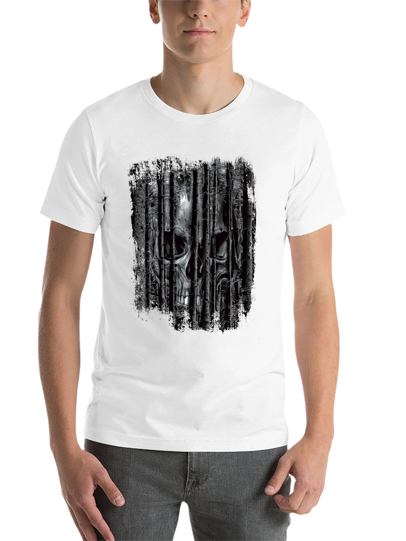Black Skull Bars Graphic T-Shirt - Edgy Black Tee view 14