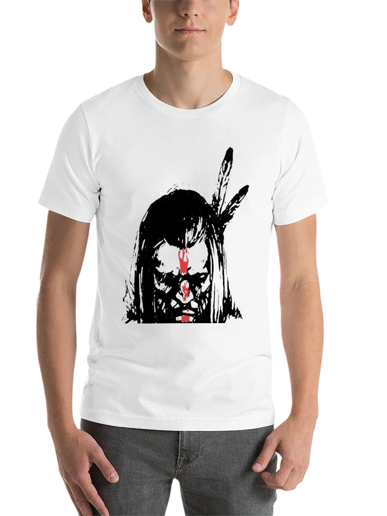 Black Native American Graphic Print Black T-Shirt view 14