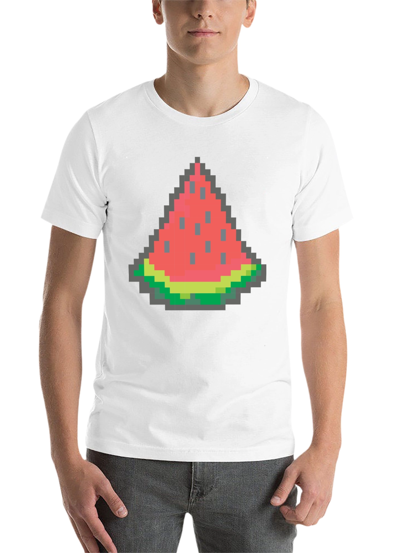 Black Pixel Watermelon Graphic Tee - Black Cotton Shirt view 14