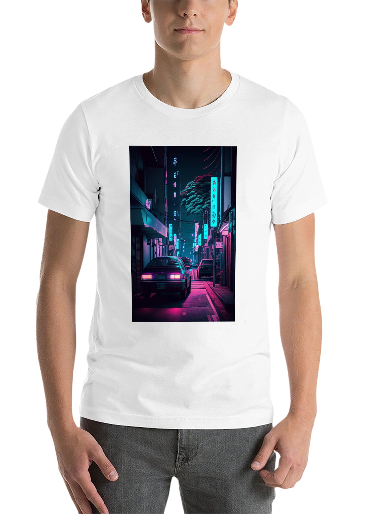 Black Retro Neon City Car Graphic T-Shirt view 14