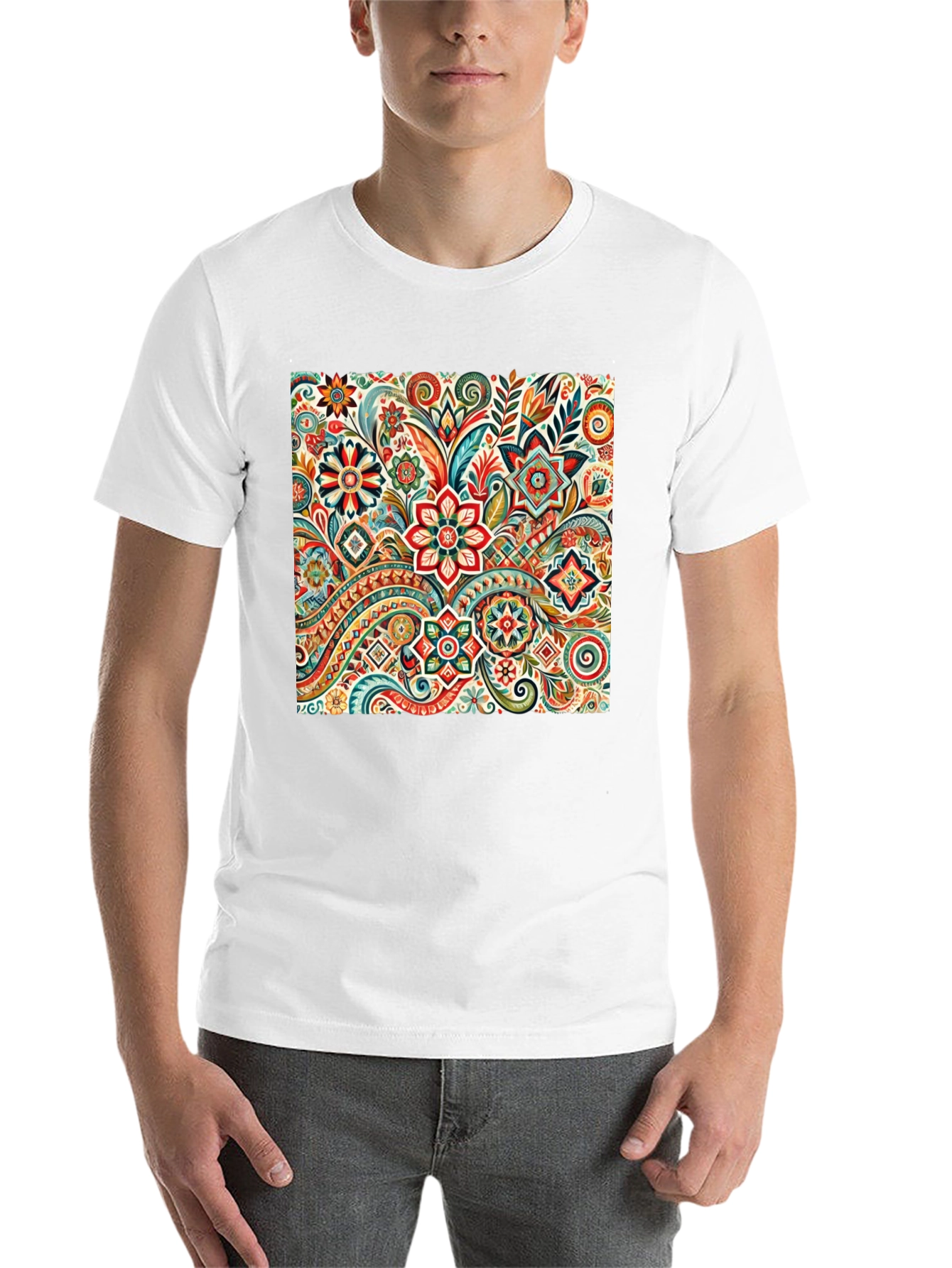Black Floral Pattern Black T-Shirt: Vibrant & Stylish view 14