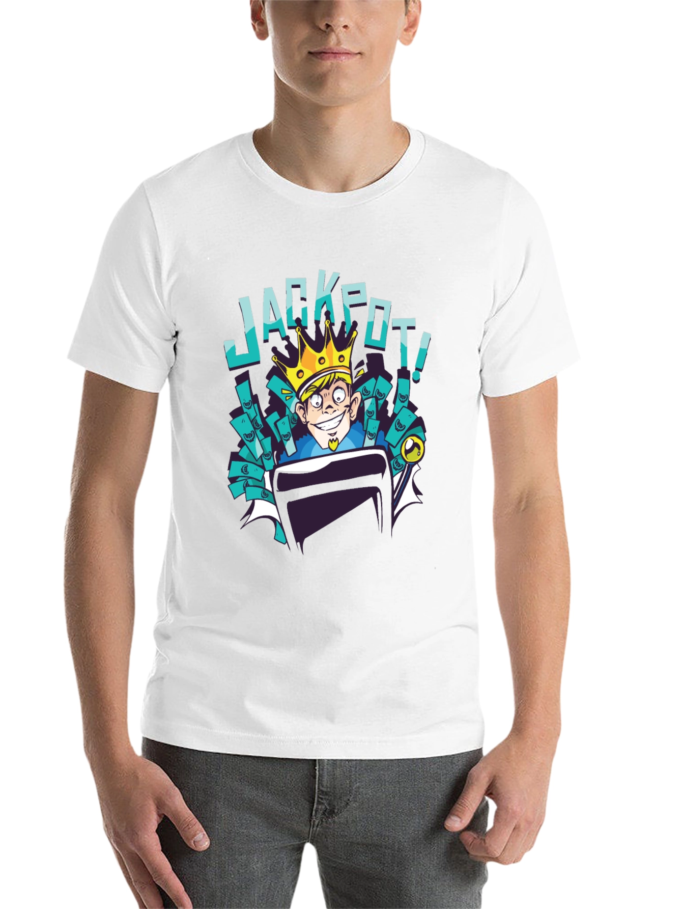 Black Jackpot Cartoon T-Shirt - Lucky King Design view 14