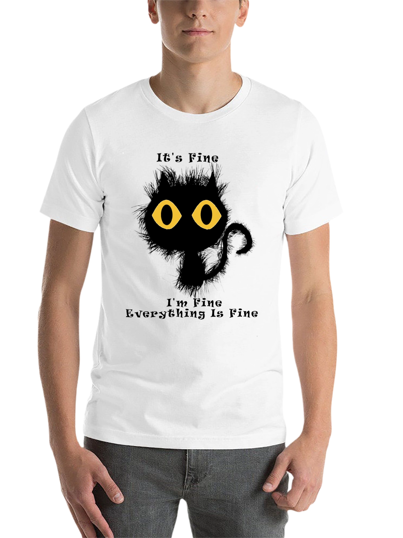 Black It's Fine Cat Graphic T-Shirt view 14
