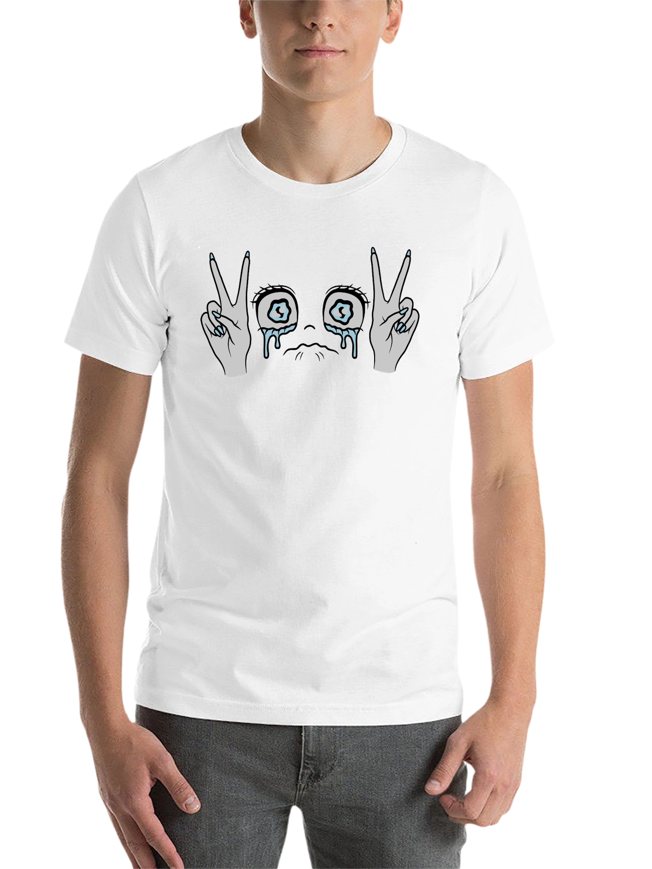 Black Crying Eyes Peace Sign Black T-Shirt view 14