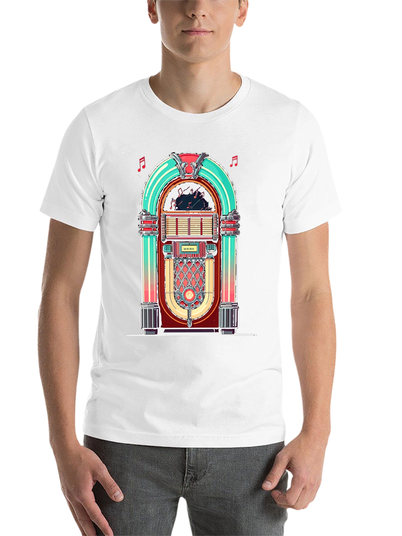 Black Retro Jukebox Graphic Tee - Vintage Music Lover Shirt view 14