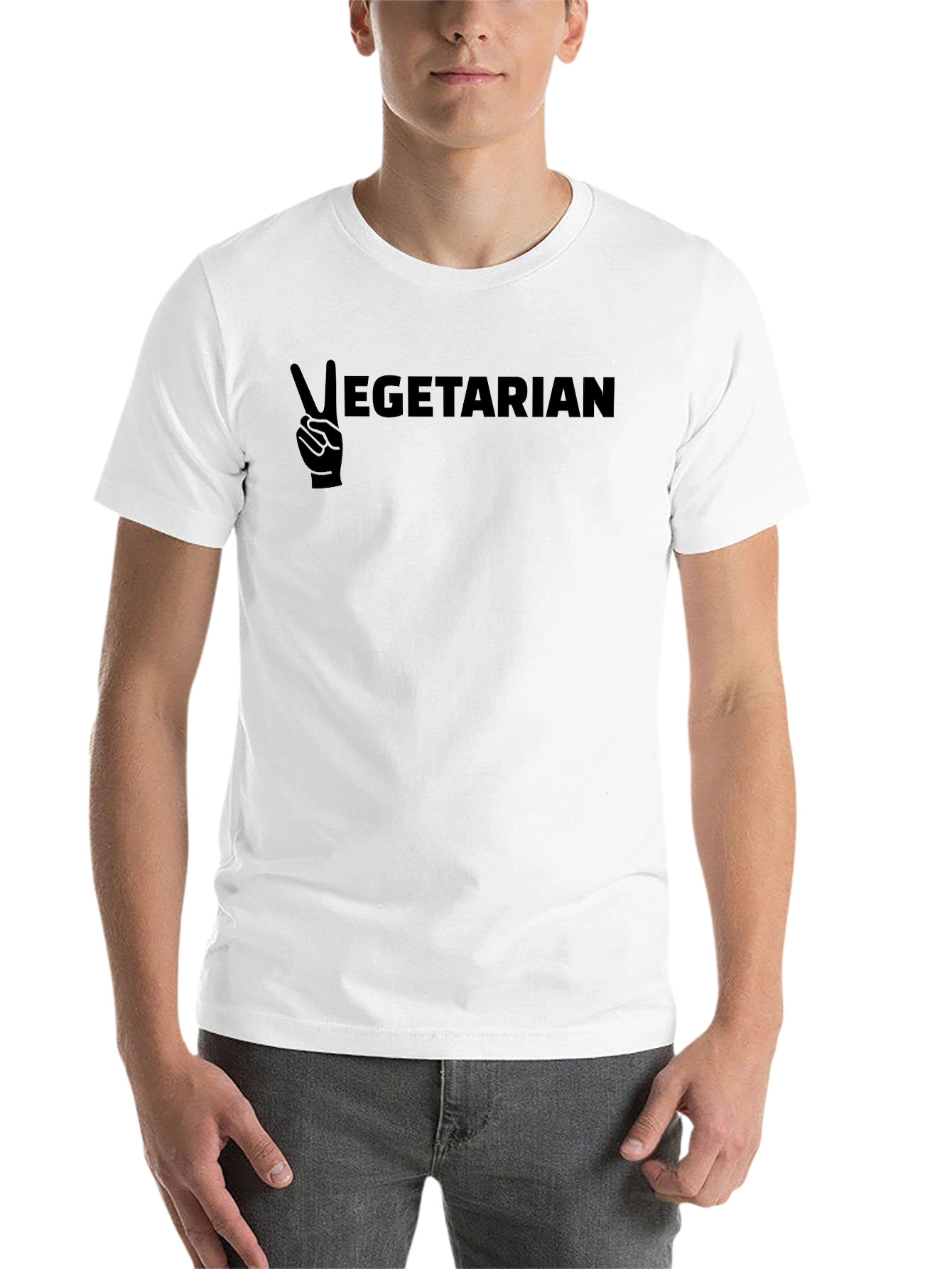 Black Vegetarian Peace Sign Graphic T-Shirt view 14