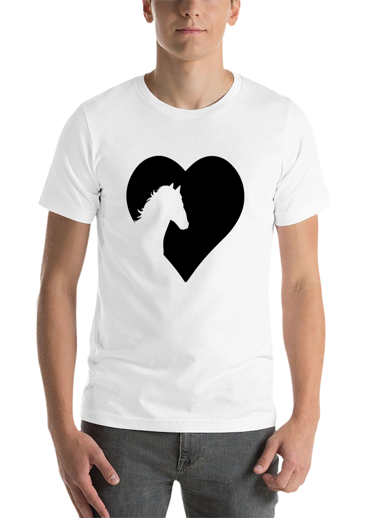 Black Horse Lover's Black T-Shirt - Heart Design view 14