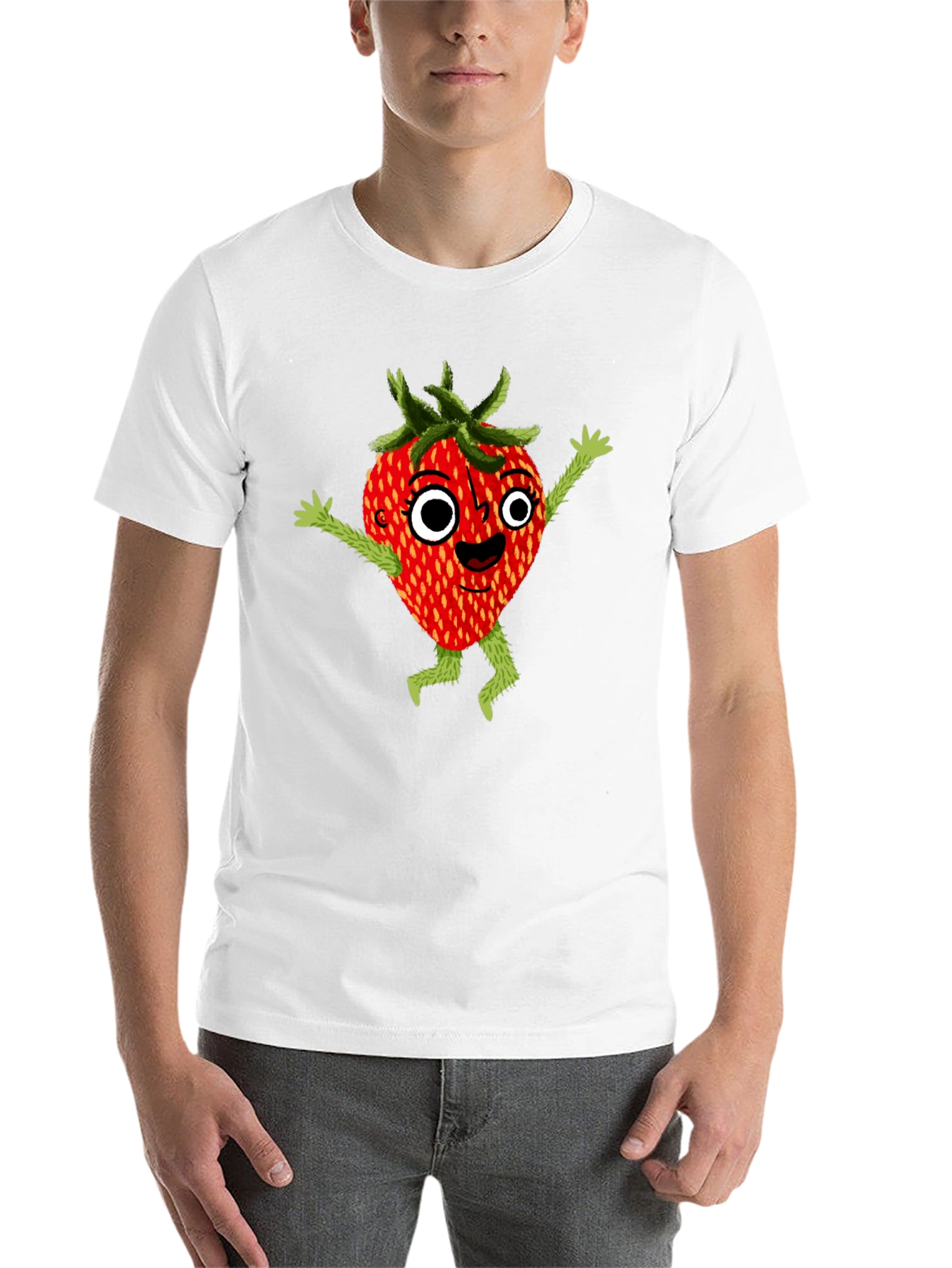 Black Whimsical Strawberry Cartoon Graphic T-Shirt view 14