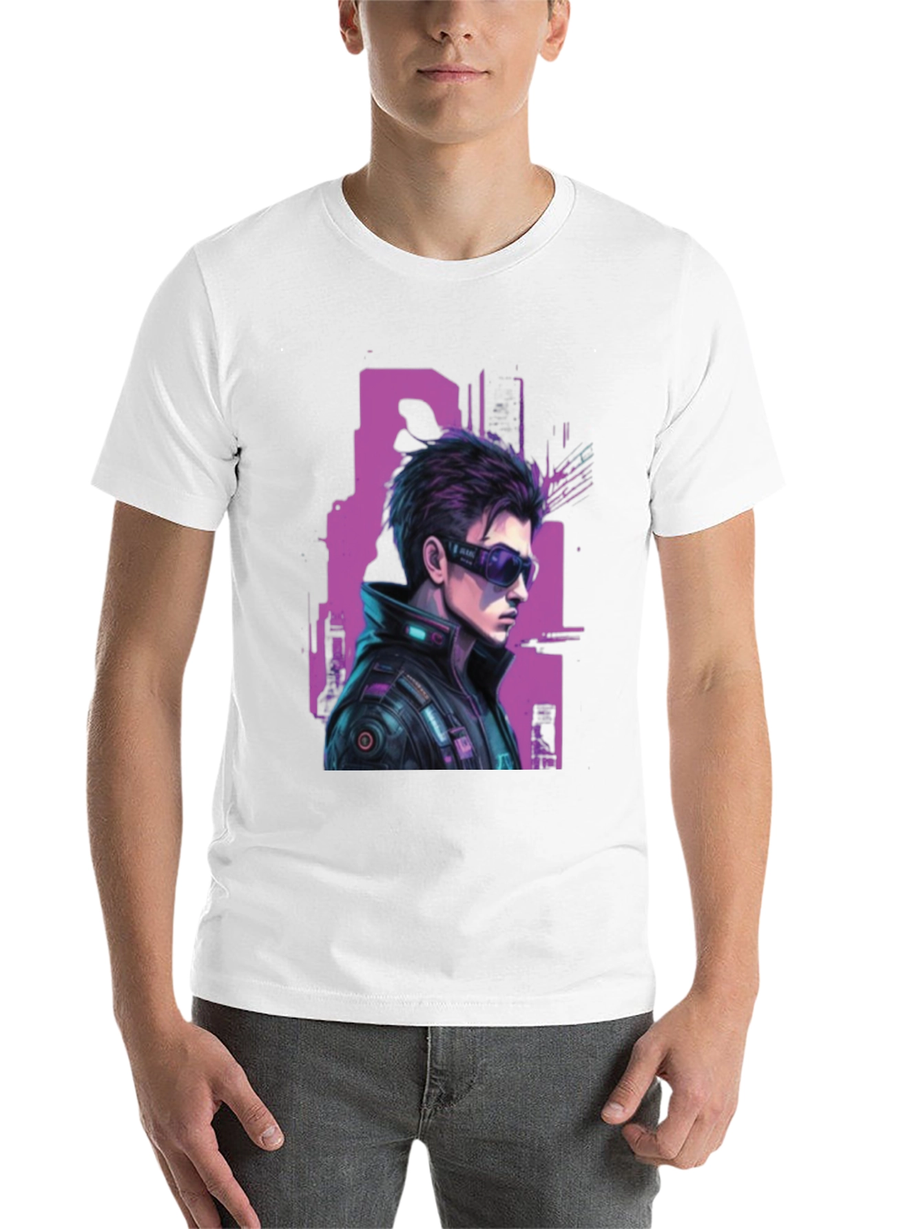 Black Cyberpunk Character Graphic T-Shirt view 14